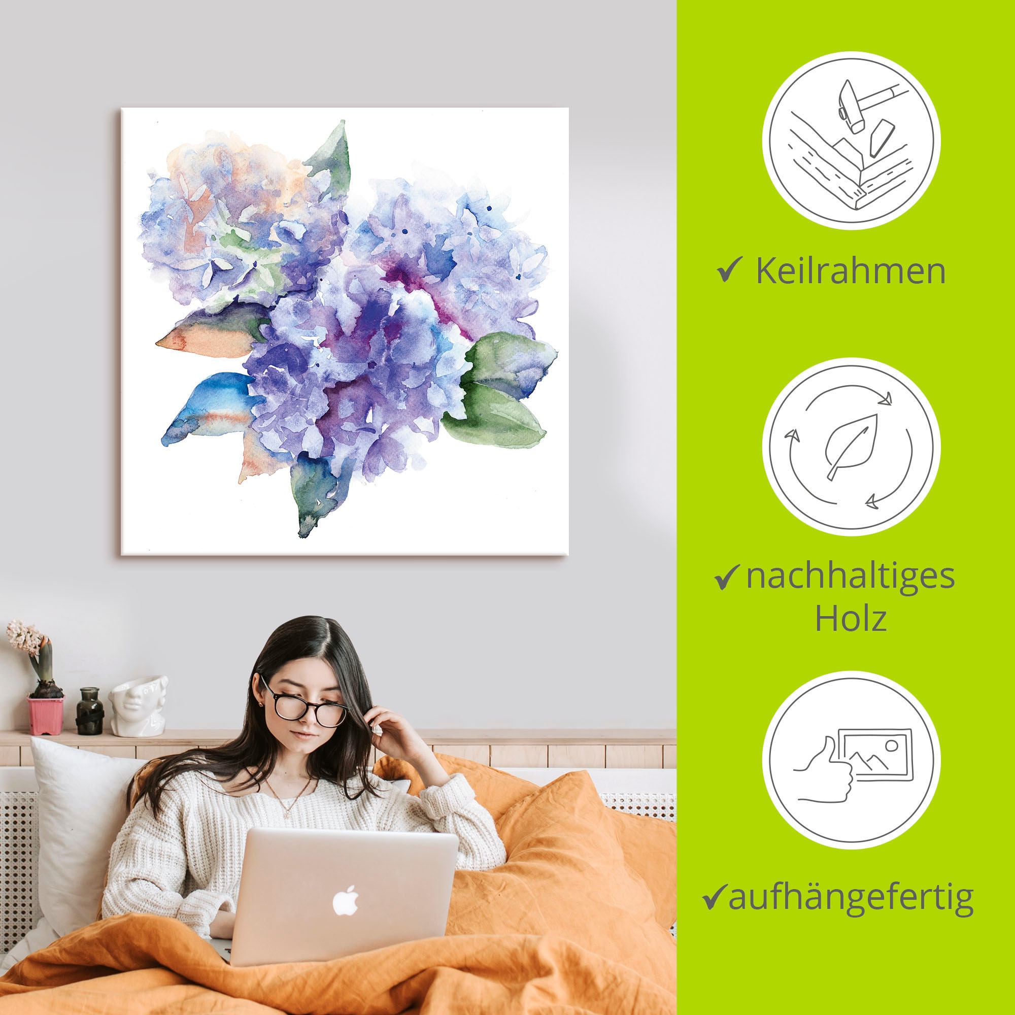 Artland Wandbild »Hortensien«, Blumen, (1 St.), als Leinwandbild, Poster in verschied. Größen