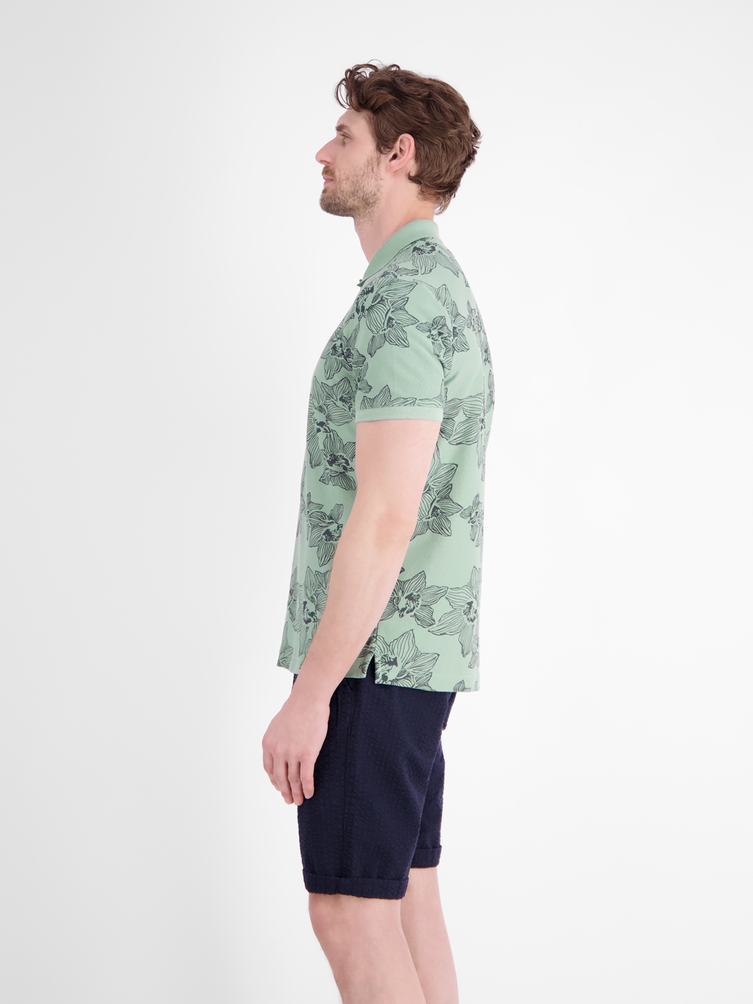 LERROS Poloshirt »Poloshirt mit floralem Allover-Print und Flachstrickkragen«