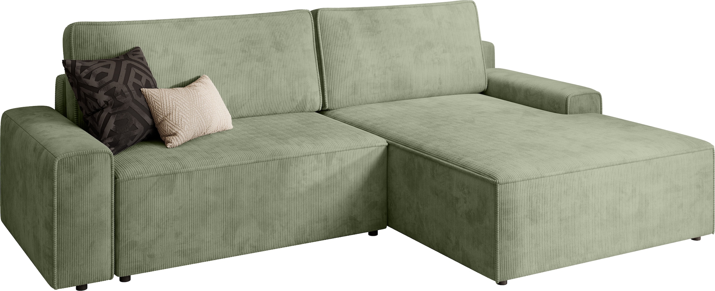 TRENDMANUFAKTUR Ecksofa »Challenge, Schlafsofa mit Bettkasten, Couch in L-Form, Breite 245 cm«, Recamiere beidseitig montierbar, mit Bettfunktion, trendiger Cordstoff