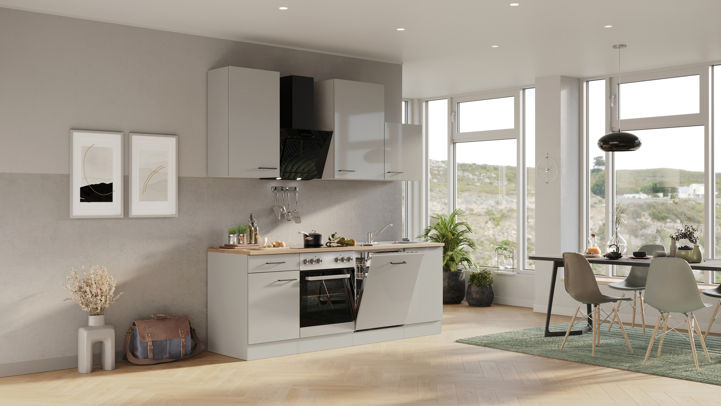 Flex-Well Küchenzeile "Lund" wahlweise mit E-Geräten, Breite 220 cm, glänze günstig online kaufen