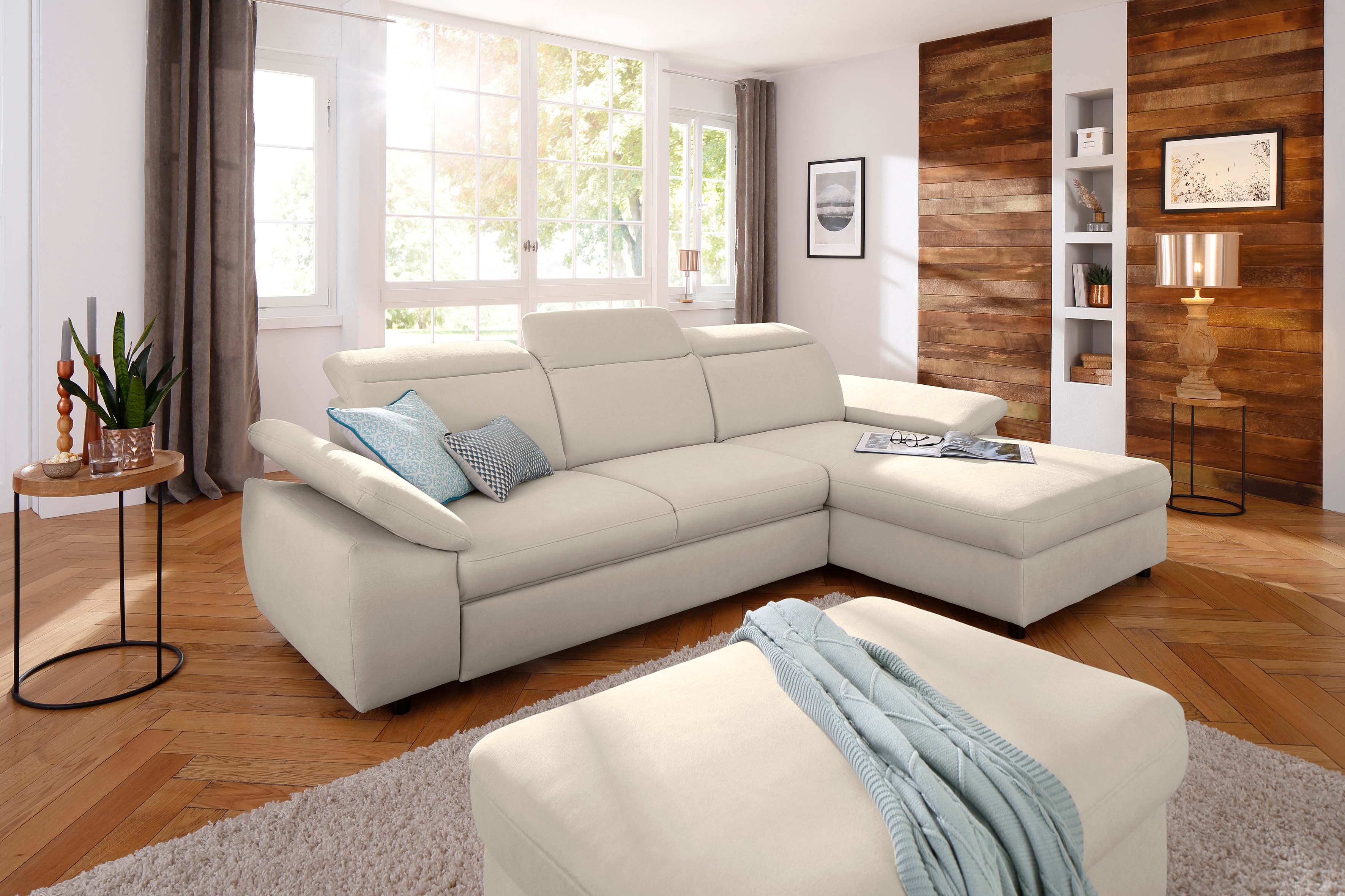 OTTO home Ecksofa "Mauritius L-Form" mit Kopfteil- und Armlehnverstellung, Schlaffunktion & Bettkasten
