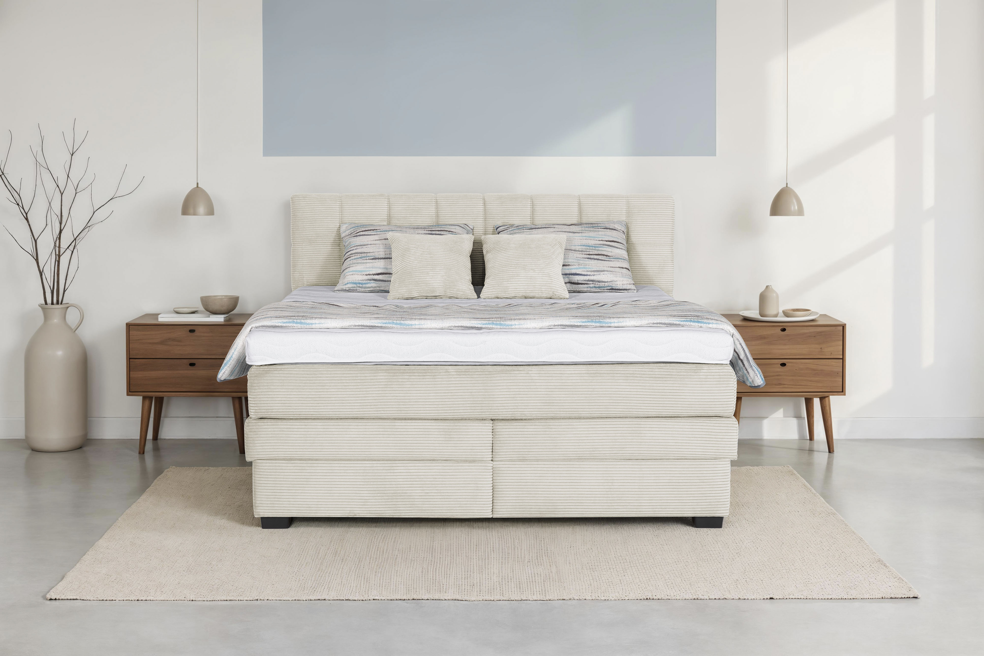 Die PlanBar Boxspringbett "OC-ON21088" inkl. Matratzen u. Bonellfederkern Unterbau, Stauraum, 160/180x200cm