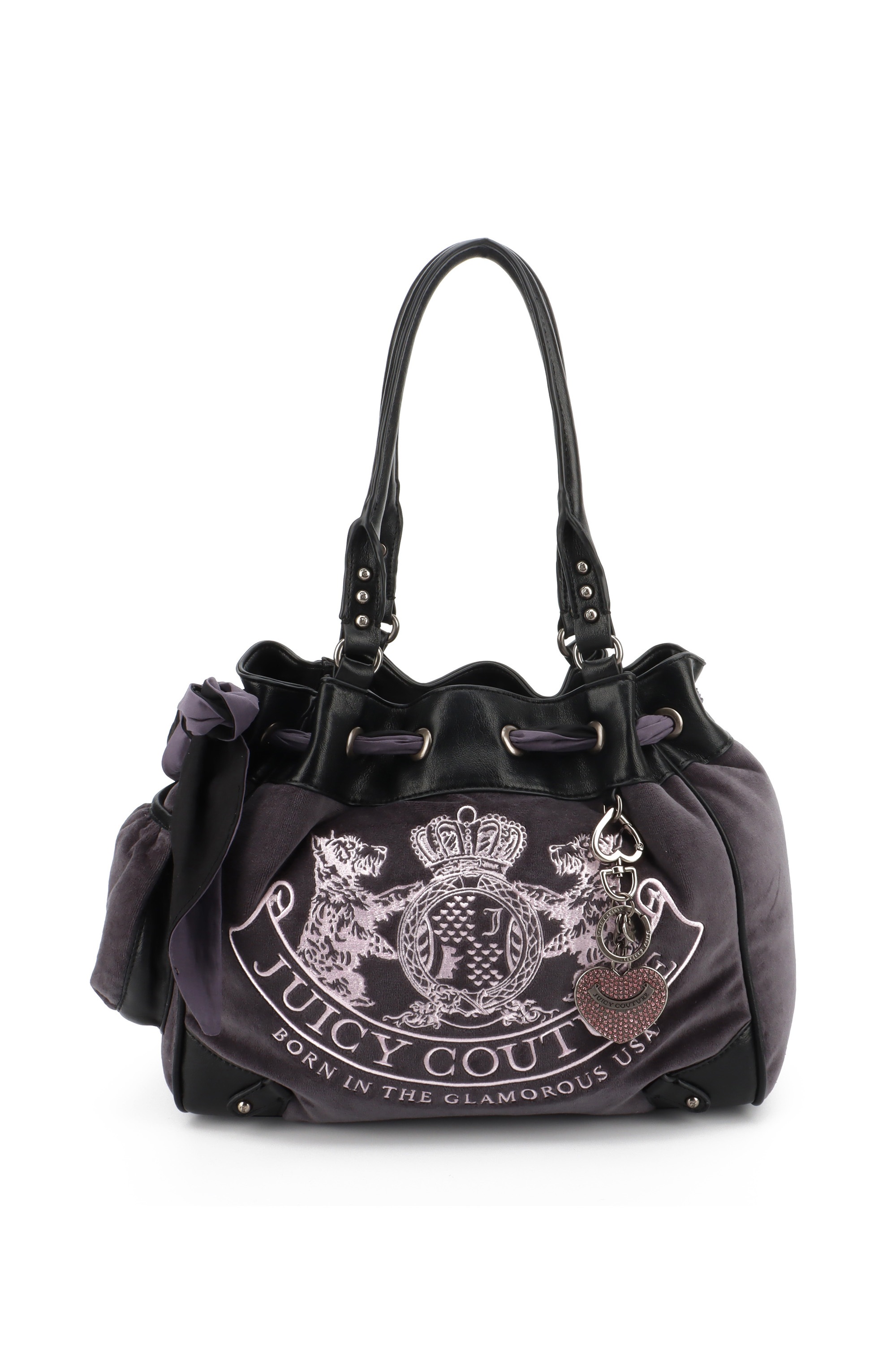 Tragetasche JUICY COUTURE "DAYDREAMER CLASSIC CREST LARGE DOUBLE HANDLE BAG.. Damen", Damen, Gr. B/H/T: 13cm x 29cm onesize, grau, Baumwolle, Polyurethan, Taschen, Tragetasche Damen, Shopper, Einkaufstasche, Fashion, Lifestyle, Sale