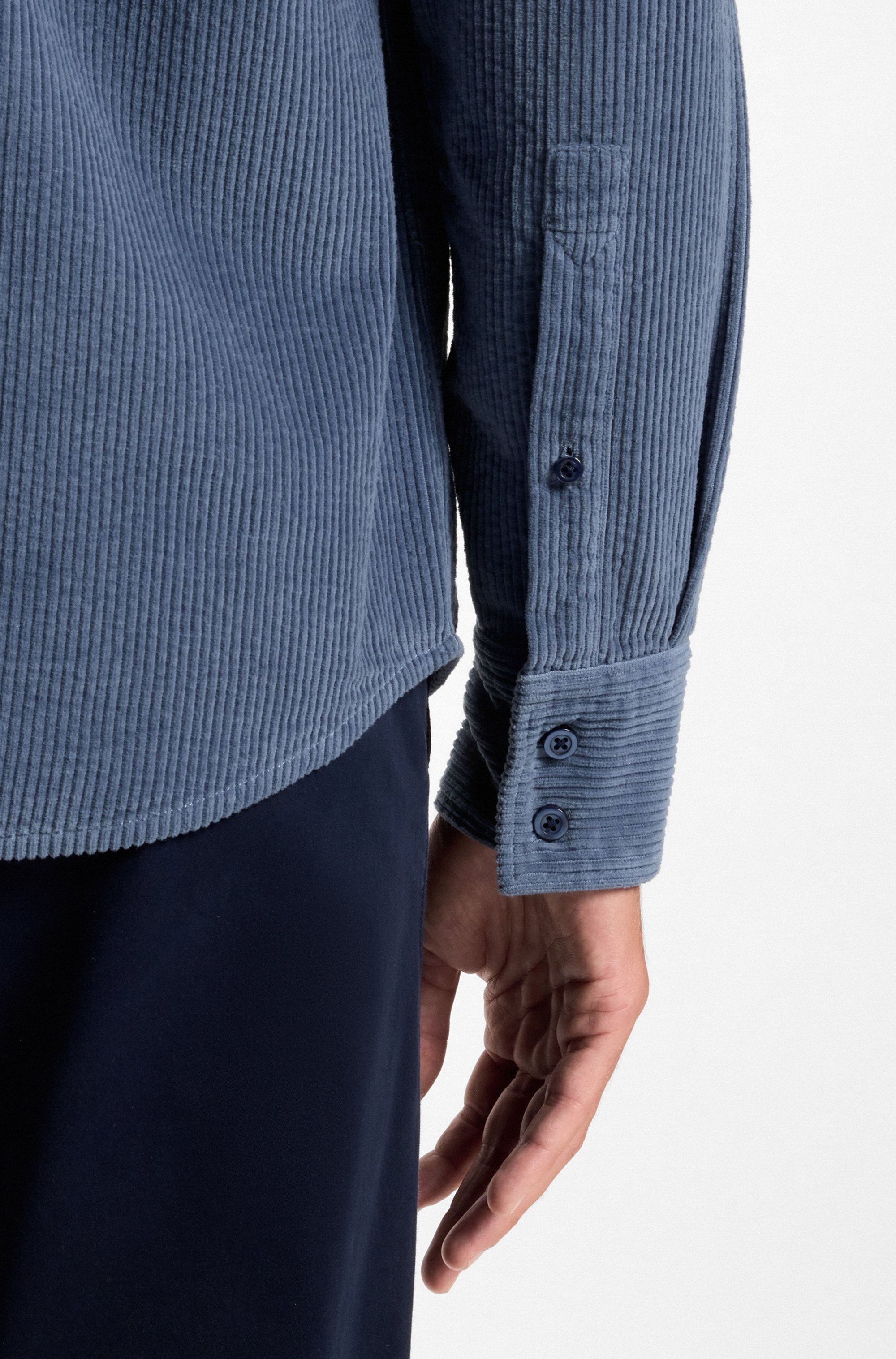 Langarmhemd BOSS ORANGE "Relegant", Herren, Gr. M, N-Gr, open blau495, Cord, Obermaterial: 100% Baumwolle, unifarben, regular fit, Manschette, Hemden, aus Cord, reuglar fit, Kentkragen 2