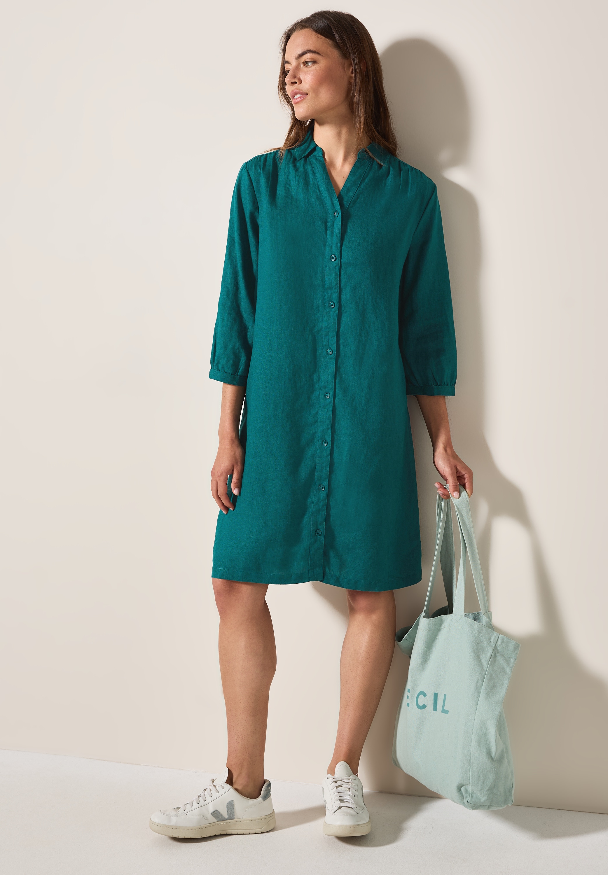 Cecil Blusenkleid Ohne Taschen aus Leinen und mit 3/4-Arm günstig online kaufen