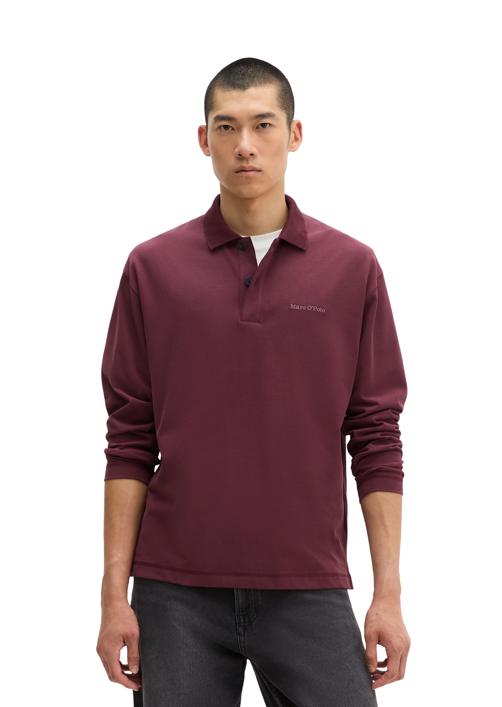 Marc OPolo Langarm-Poloshirt relaxed aus schwerem Bio-Baumwoll-Jersey