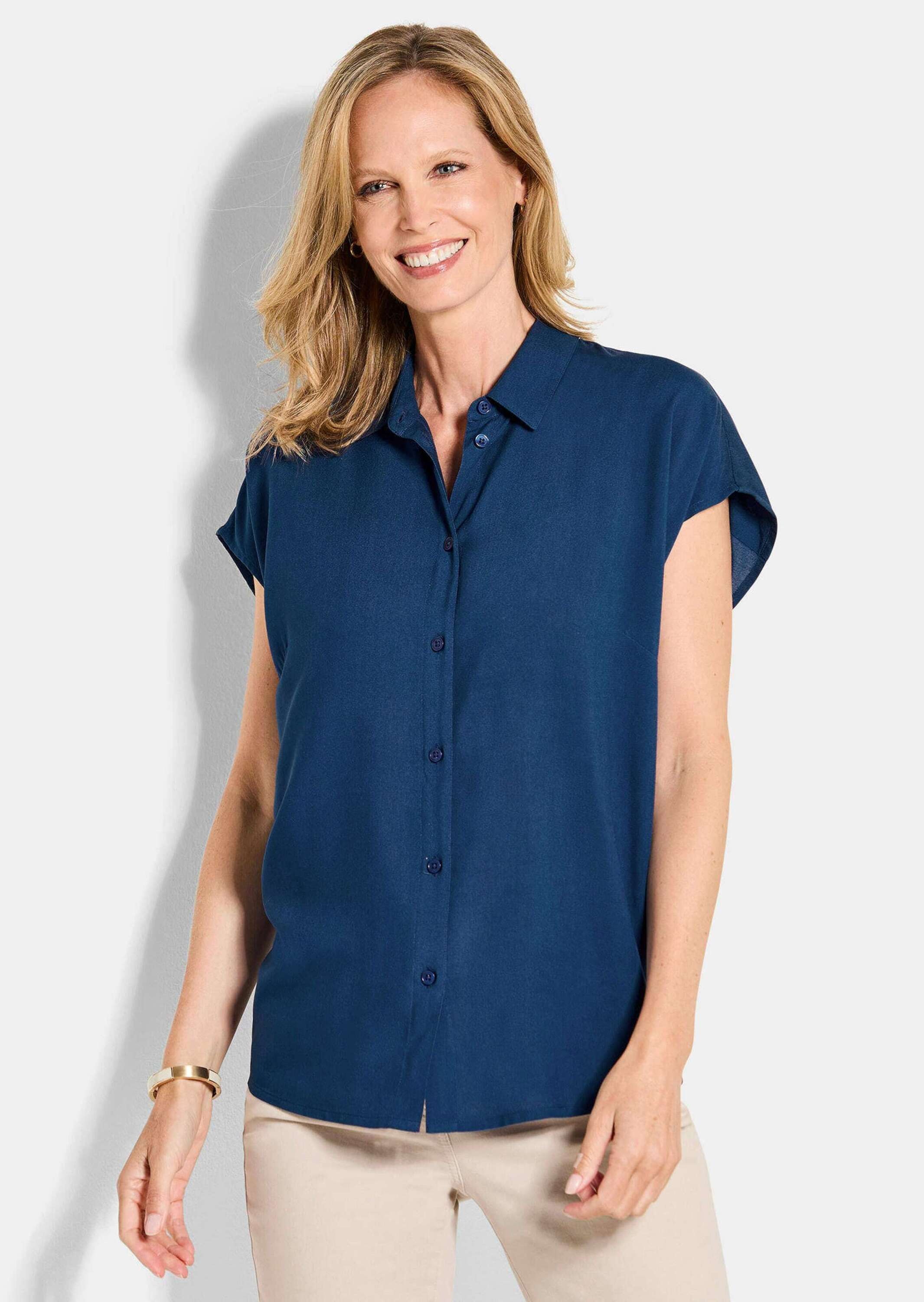 Thumbnail - GOLDNER Kurzarmbluse "Kurzgröße Viskosebluse mit Hemdkragen" Sattel am Rückteil mit Kellerfalte