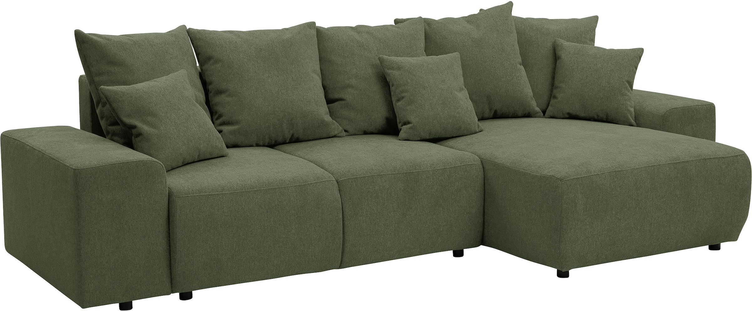 WERK2 Ecksofa »Riwa, modernes Sofa zum Kuscheln und Entspannen, Breite 300cm, L-Form«, Trendiges Ecksofa mit vielen Kissen, Schlaffunktion & Bettkasten