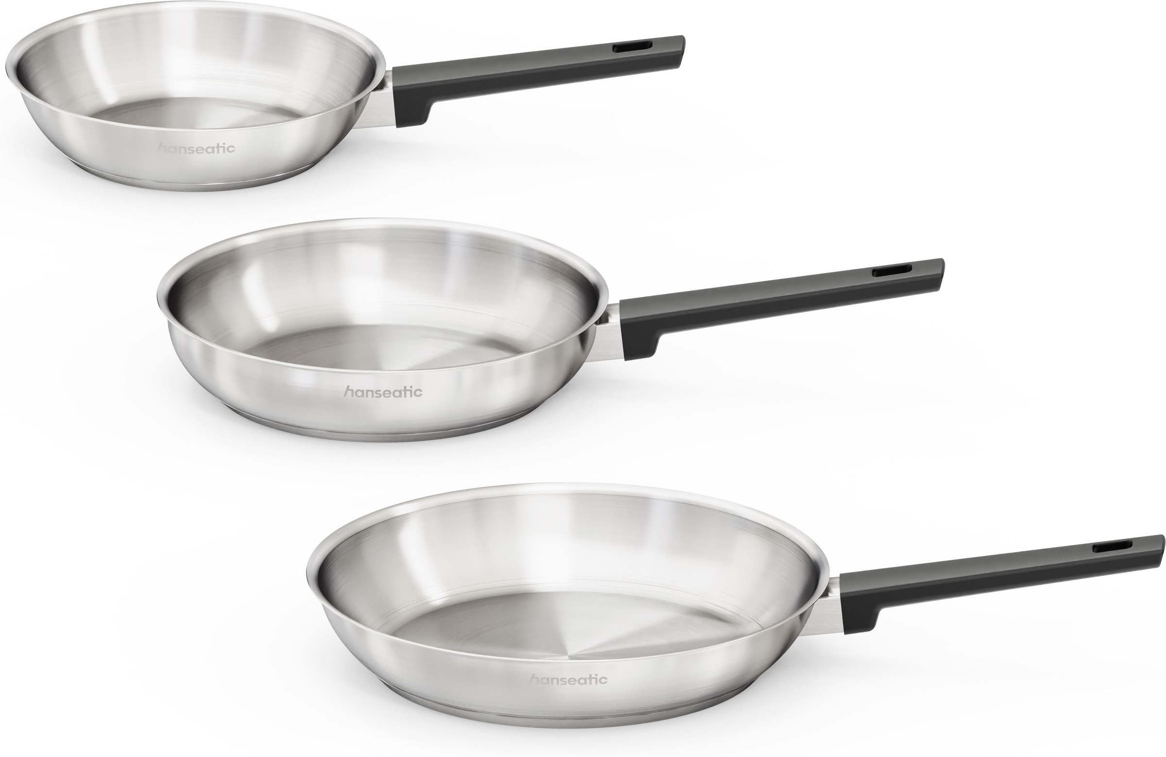Hanseatic Pfannen-Set »SMART« Edelstahl 18/10 Set, 1x Pfanne Ø 20 cm, 24 cm und 28 cm, 3 tlg. ohne Beschichtung, energiesparend, für alle Herdarten, inkl. Induktion