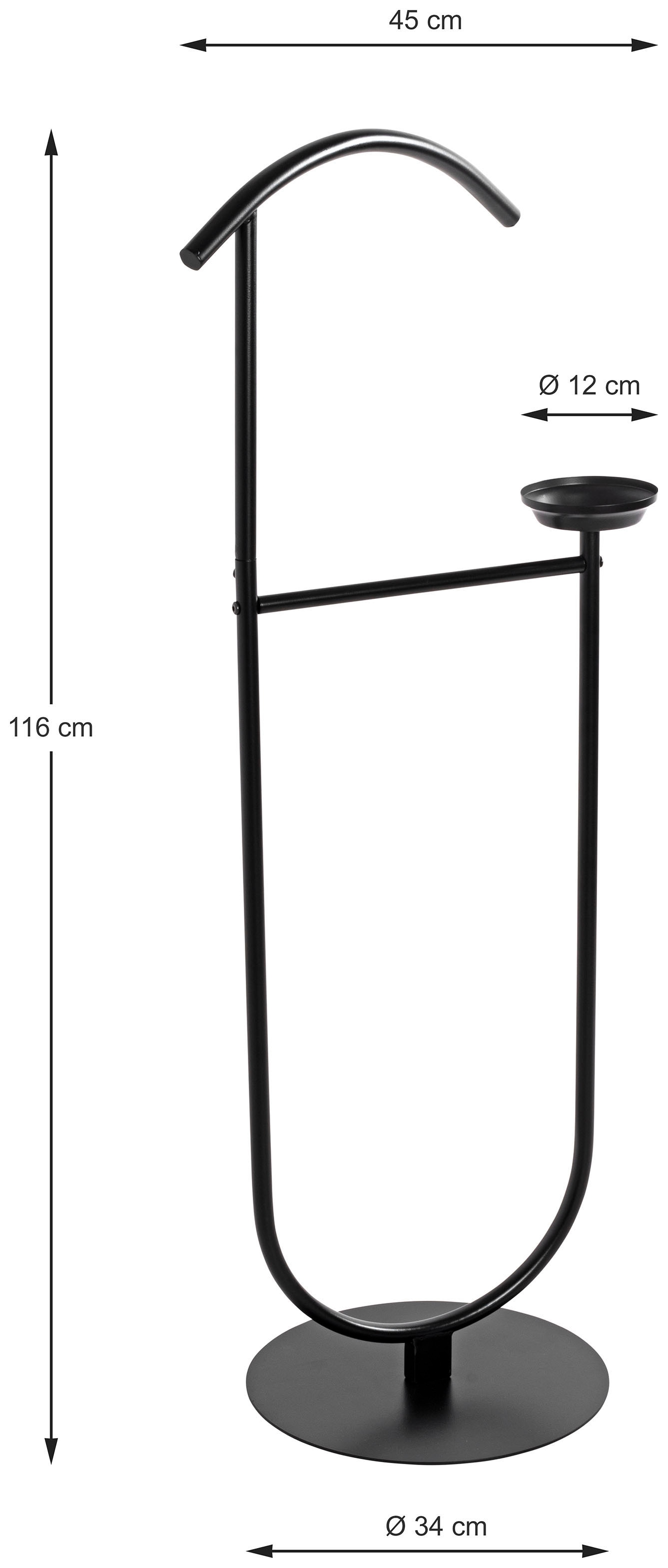 HAKU Herrendiener »Anzugständer, Dressboy, Kleiderboy, Kleiderbutler, Stiller Diener« freiform - aus Metall schwarz -B/T/H 45/34/116 cm