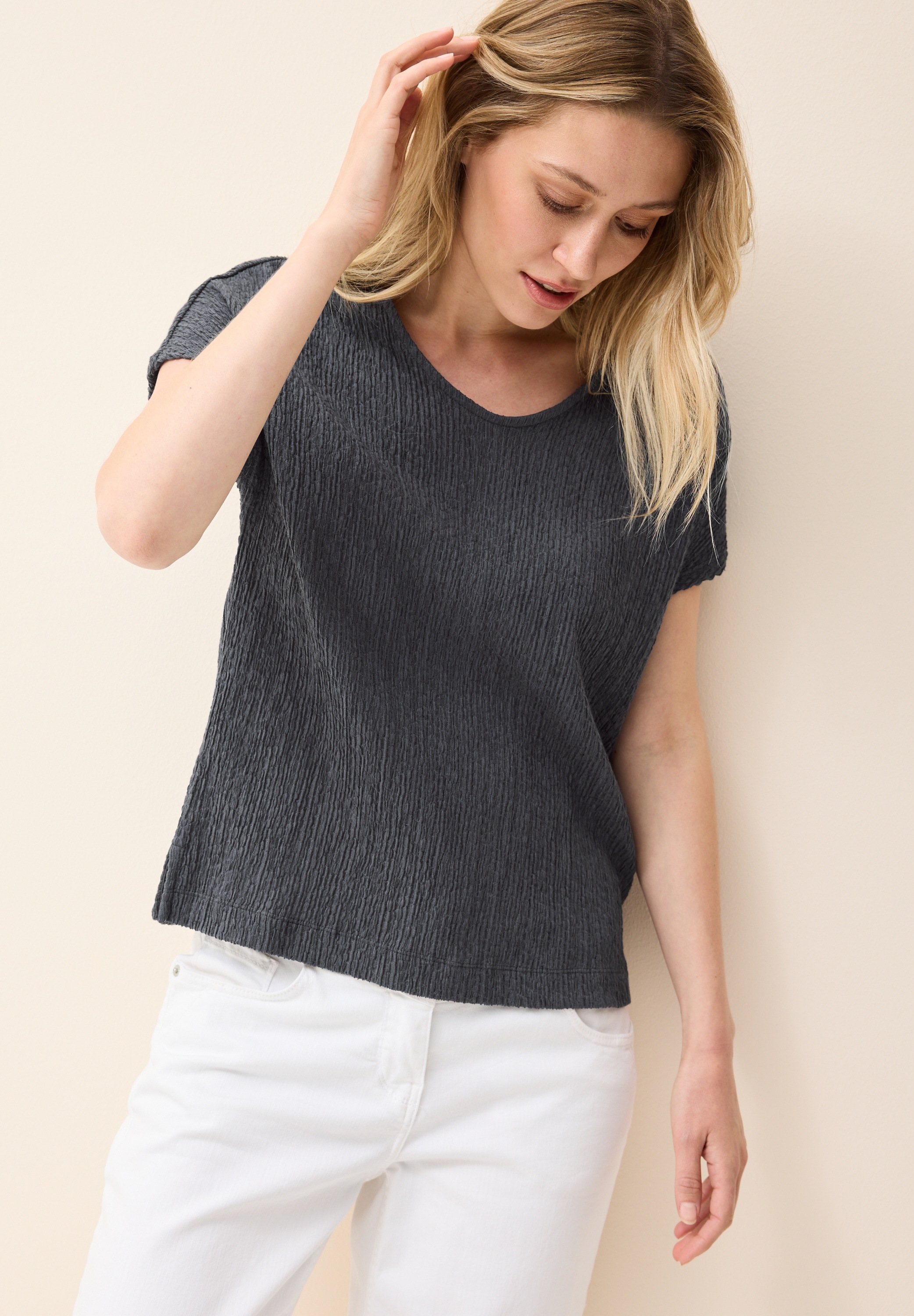 Cecil T-Shirt in gesmokter Struktur günstig online kaufen