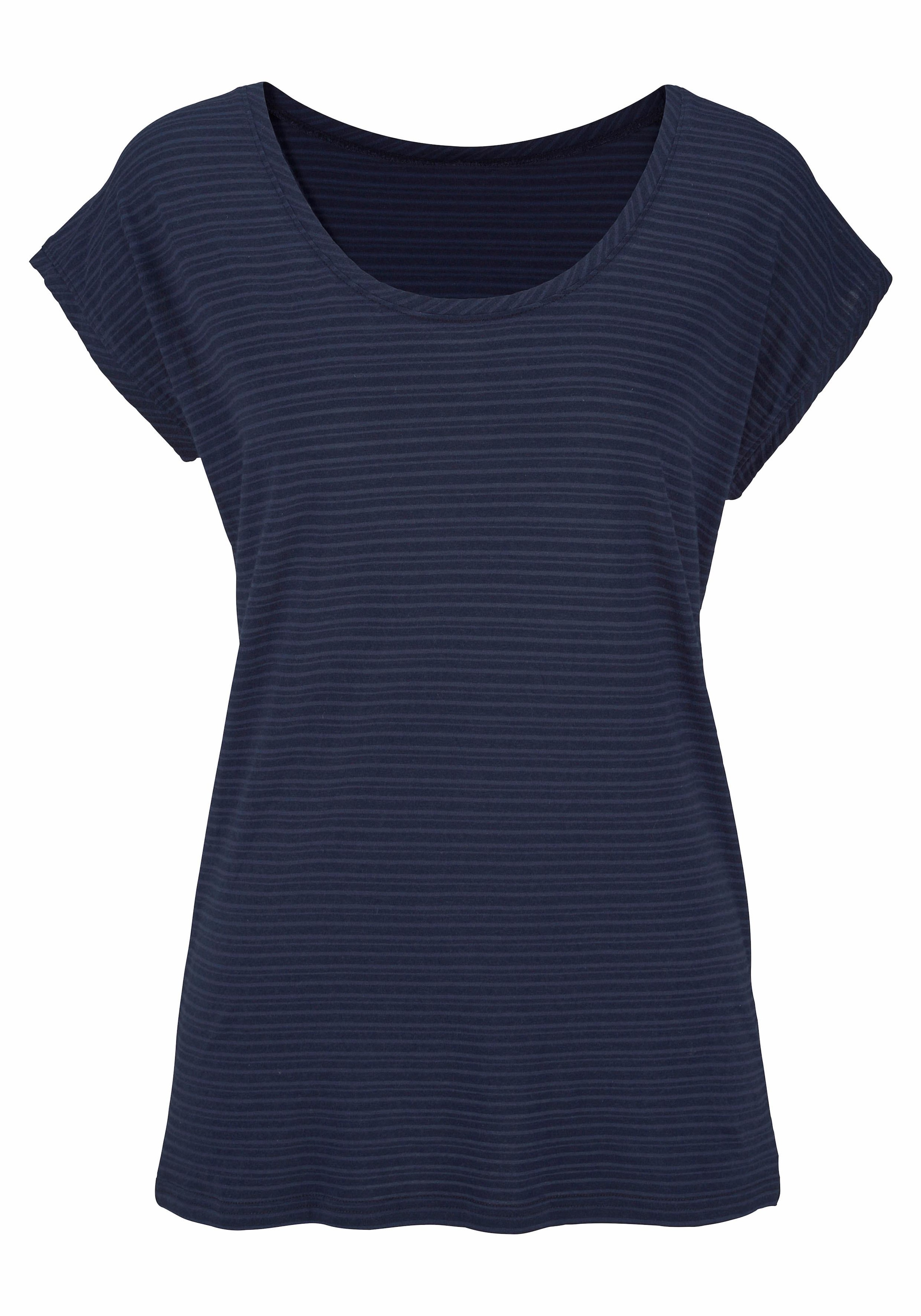 Beachtime Kurzarmshirt »mit leicht transparenten Streifen«, (2er-Pack), aus weicher Baumwoll-Viskose-Qualität