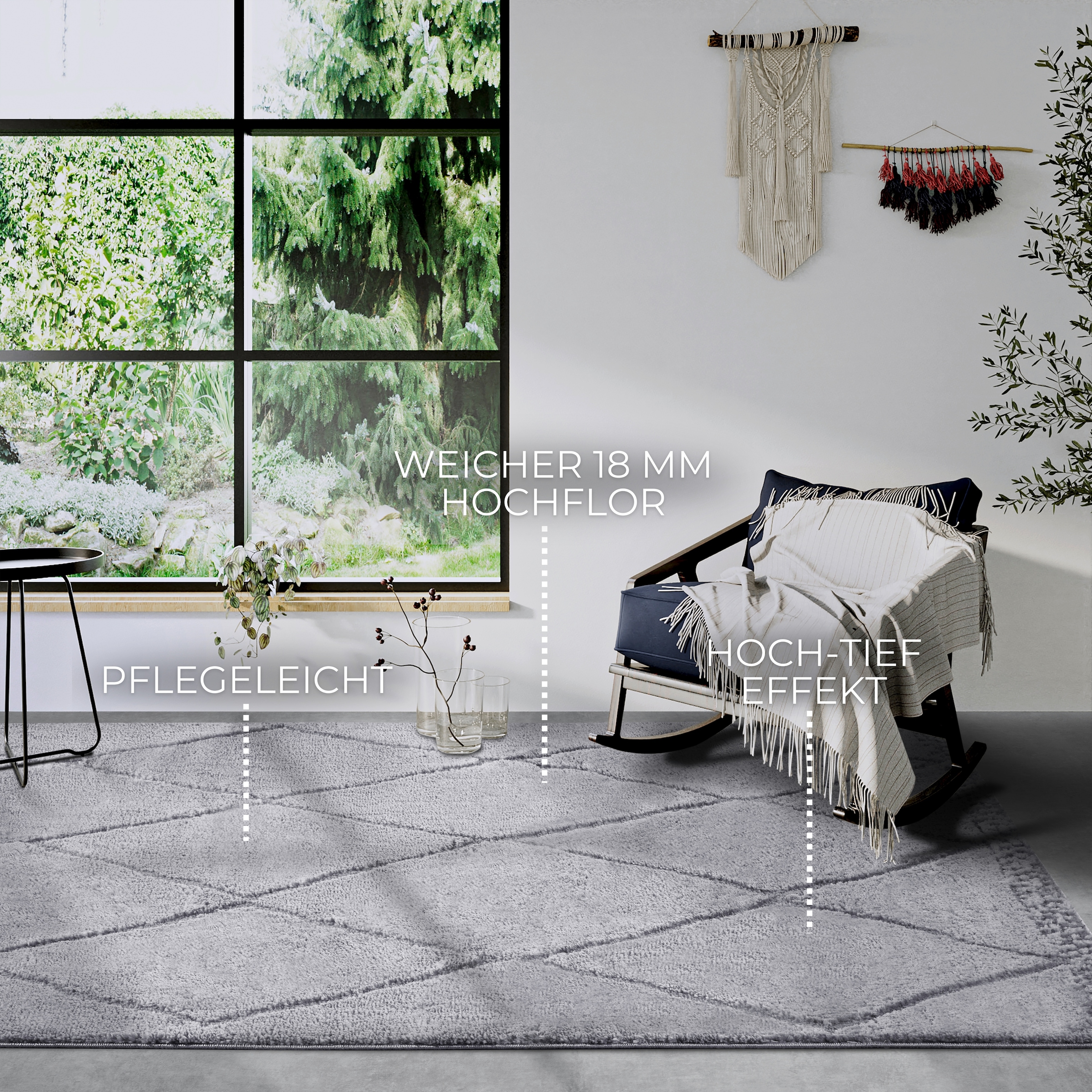ELLE DECORATION Designteppich »Perrotin«, rechteckig, 18 mm Höhe, Läufer, Shaggy, flauschig, weich, Langflor, modern, Hoch Tief Effekt