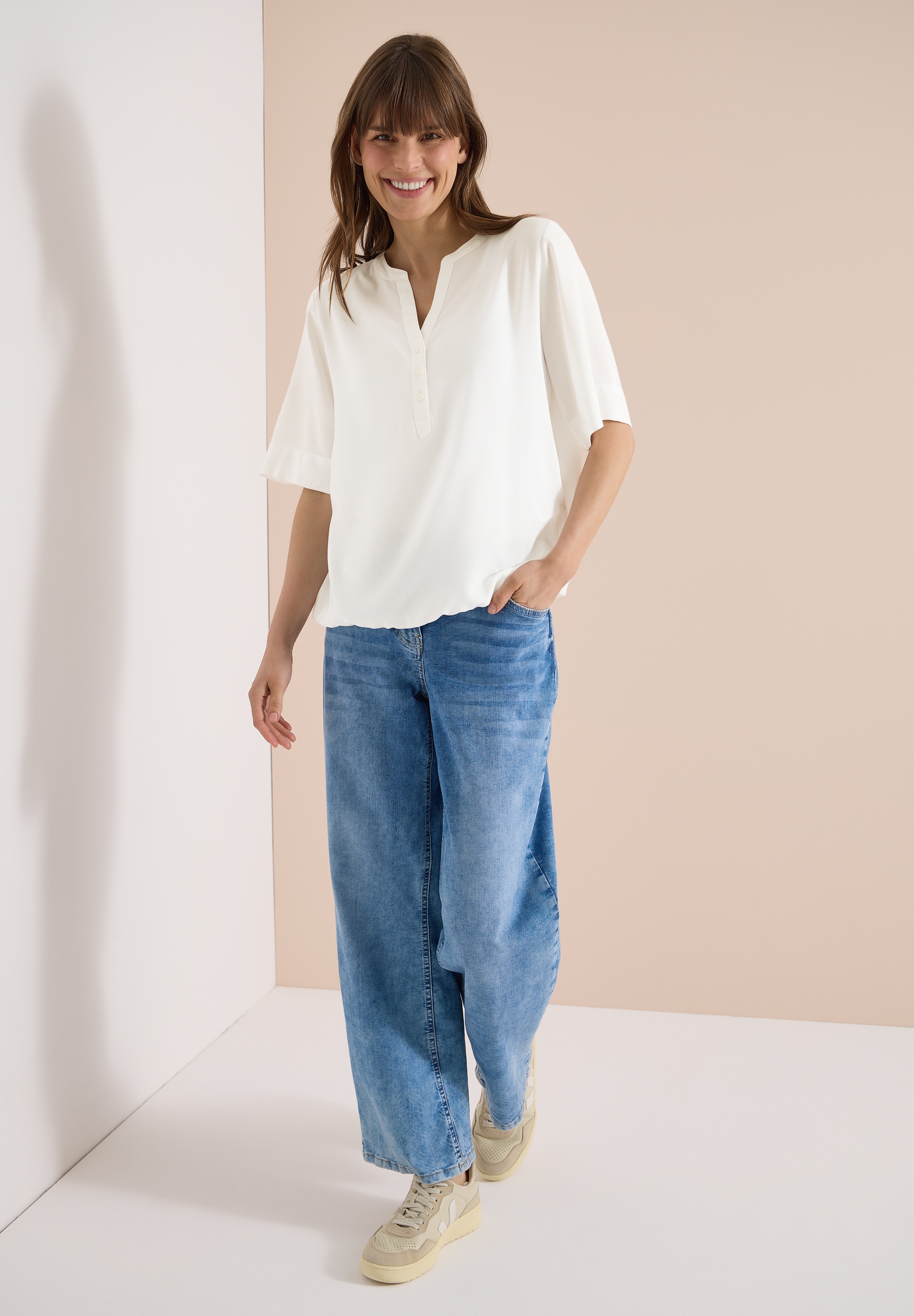 Cecil Shirtbluse mit geschlitztem Rundhalsausschnitt