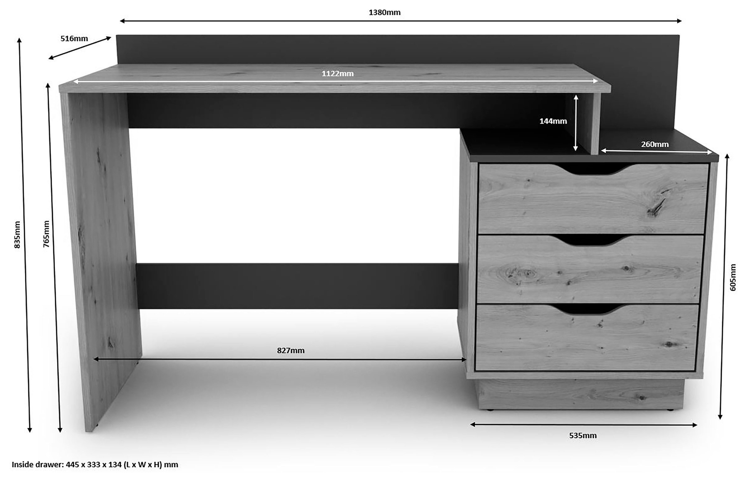 byLIVING Schreibtisch »Bern, moderner Computertisch«, mit viel Stauraum, Breite 138cm, rechts oder links montierbar