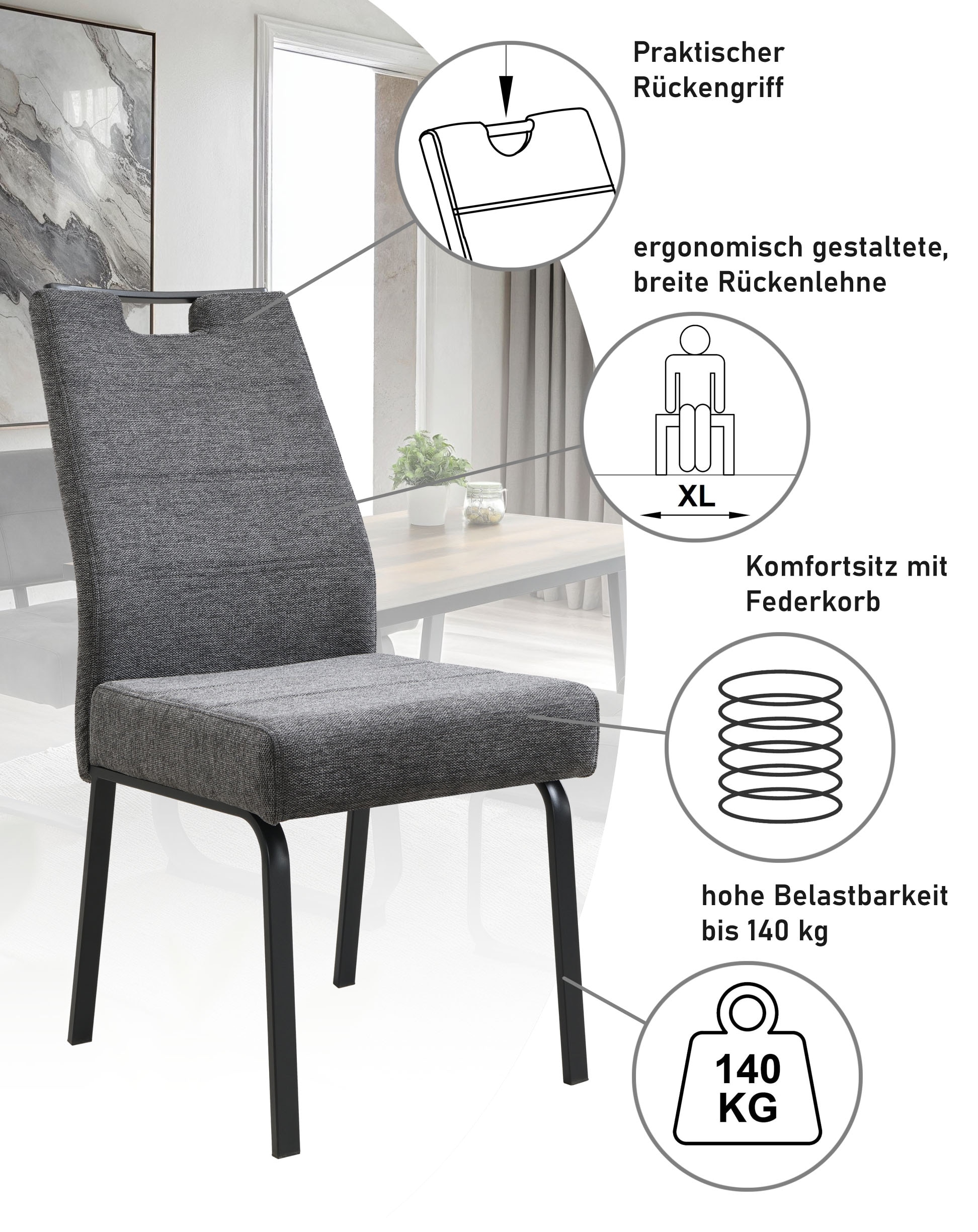 HELA 4-Fußstuhl »ELVAS« () 1 Stk.XL-Sitzbreite, mit Federkorb, 140kg belastbar