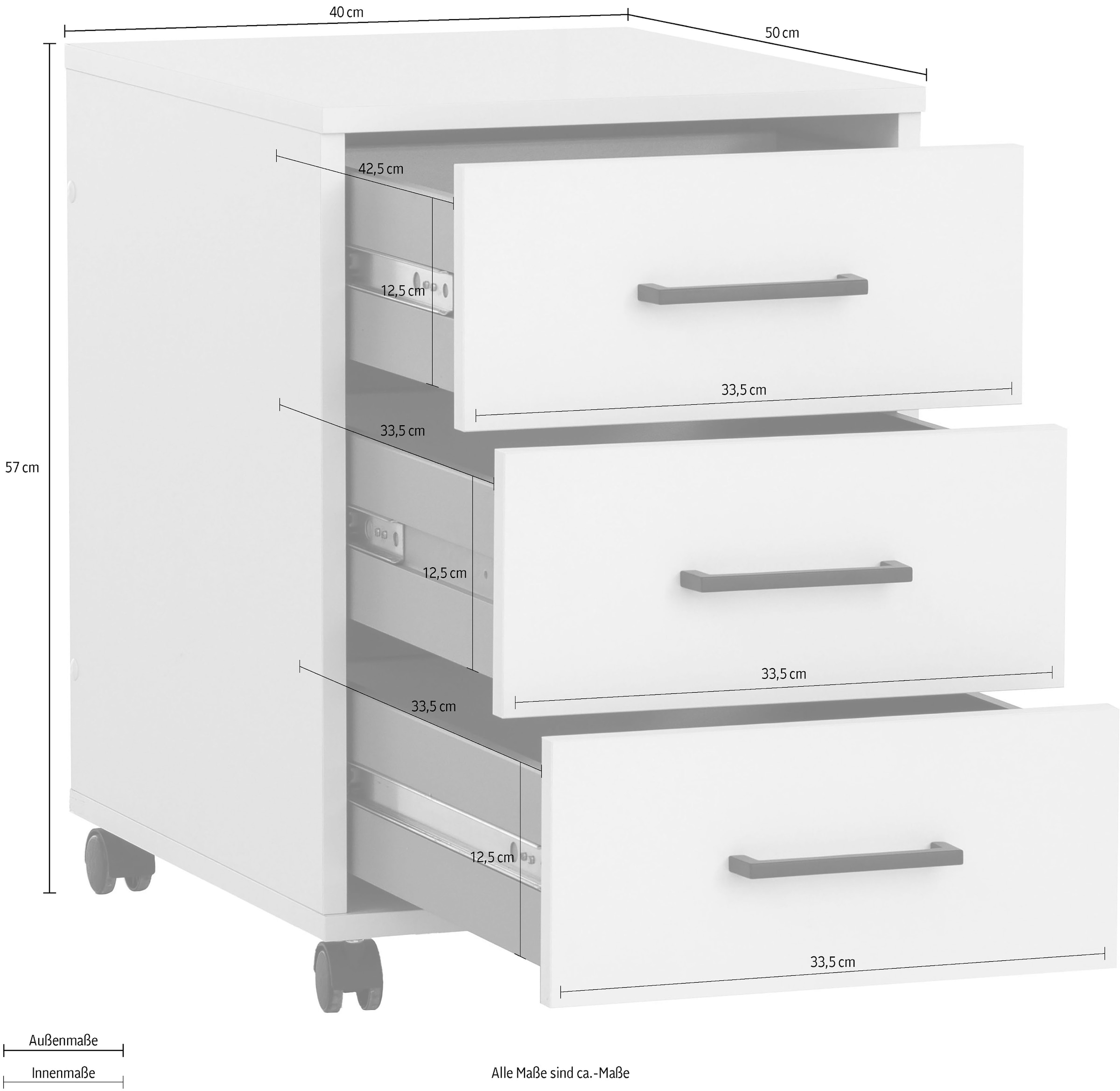 Schildmeyer Rollcontainer »Ruby, Breite 40 cm«, Mit Stifteinsatz, Metallbeschläge, feststellbare Möbelrollen