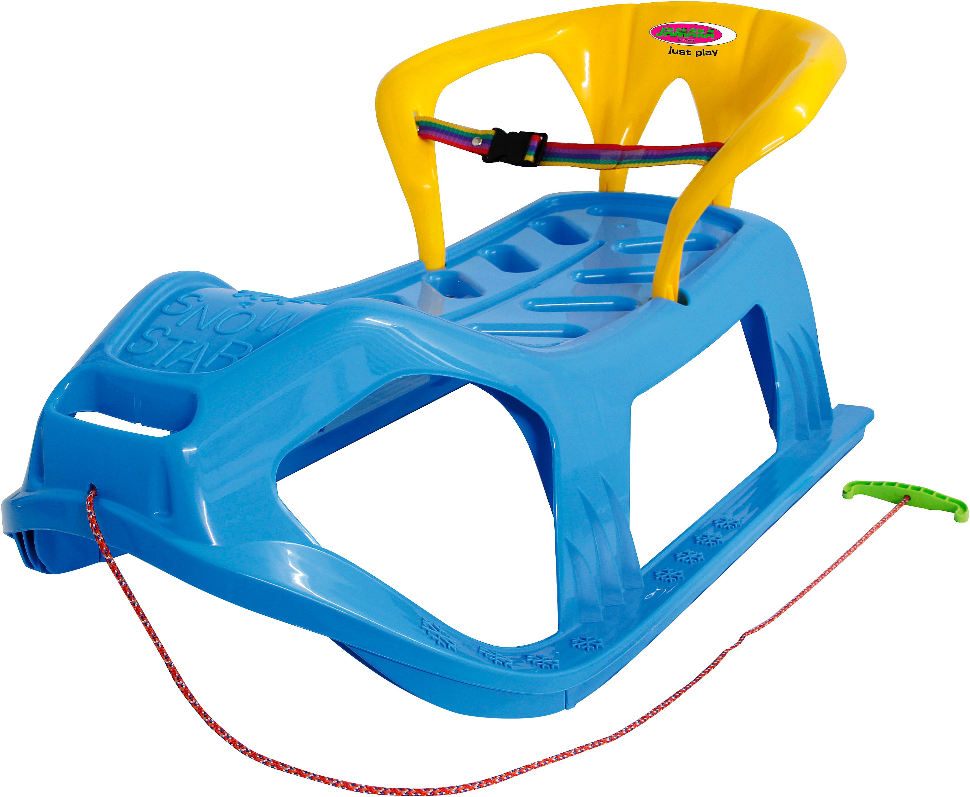 JAMARA Kinder Schlitten "Snow Play Schlitten Snow-Star 90 cm, mit Rückenlehne"blau, Kunststoff, B:46cm H:29cm L:90cm, Schlitten, Made in Europe