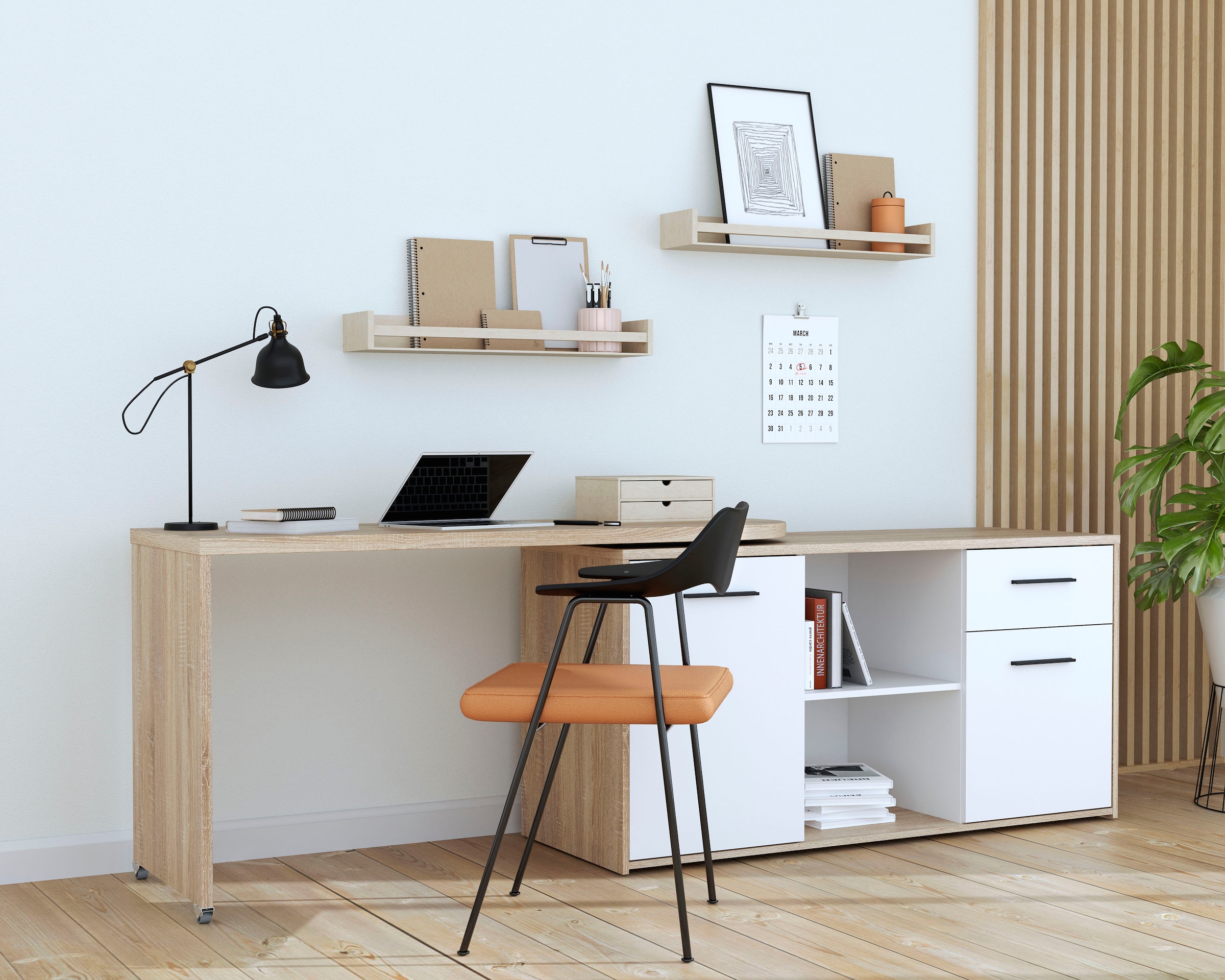 FORTE Schreibtisch »Aliklia«, multifunktional, Tischplatte ausschwenkbar, mit Rollen, Sideboard