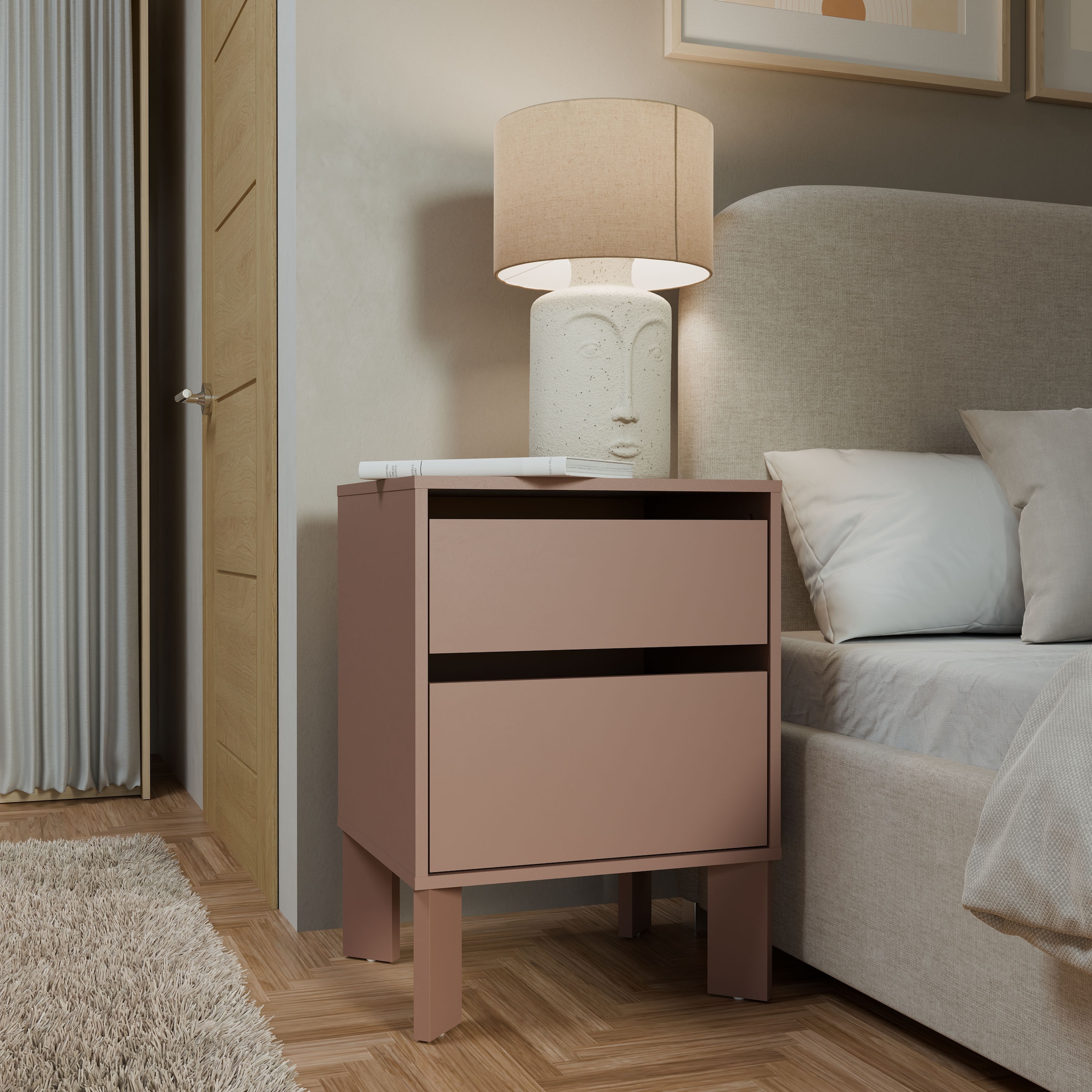 FORTE Nachtkommode »Tahoe Nachtkommode, grifflos,  2 Schubkästen« B/H/T 48,2/66,7/41,4 cm