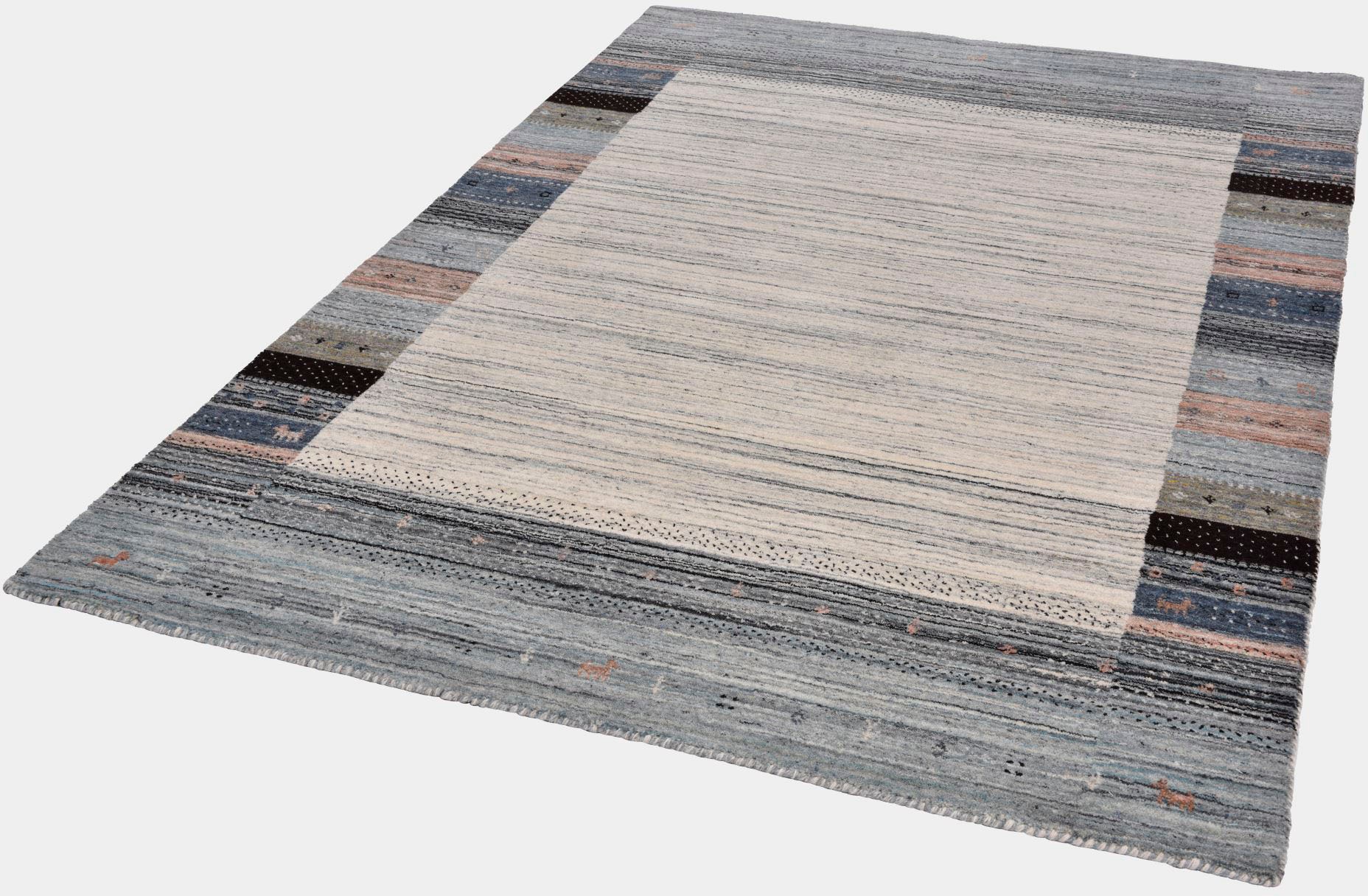 THEKO Wollteppich "Nebraska 2828, Handwebteppich" rechteckig 10 mm Höhe reine Wolle, Gabbeh Design, handgewebt, mit Bordüre, Wohnzimmer
