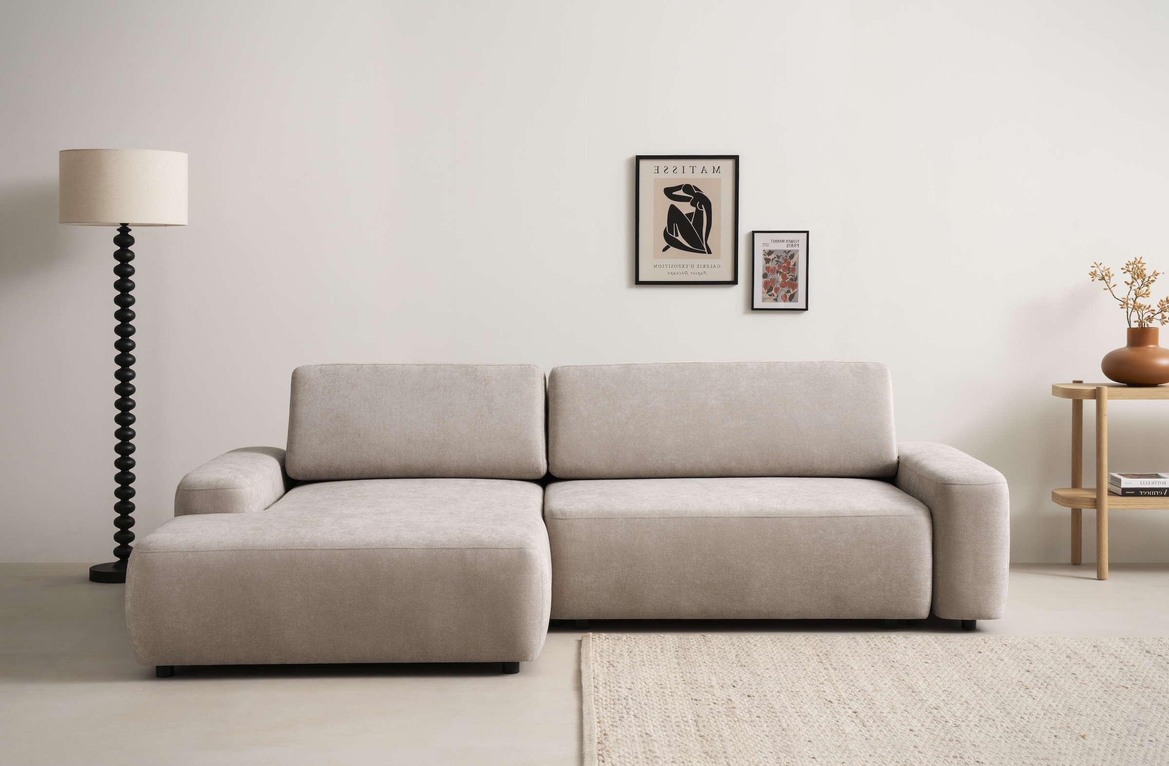 INOSIGN Ecksofa »TORGE (264cm), Schlafsofa in Cord, Samtvelours o Struktur fein, L-Form«, Schlaffunktion, Bettkasten, Liegefläche: 125/210 cm