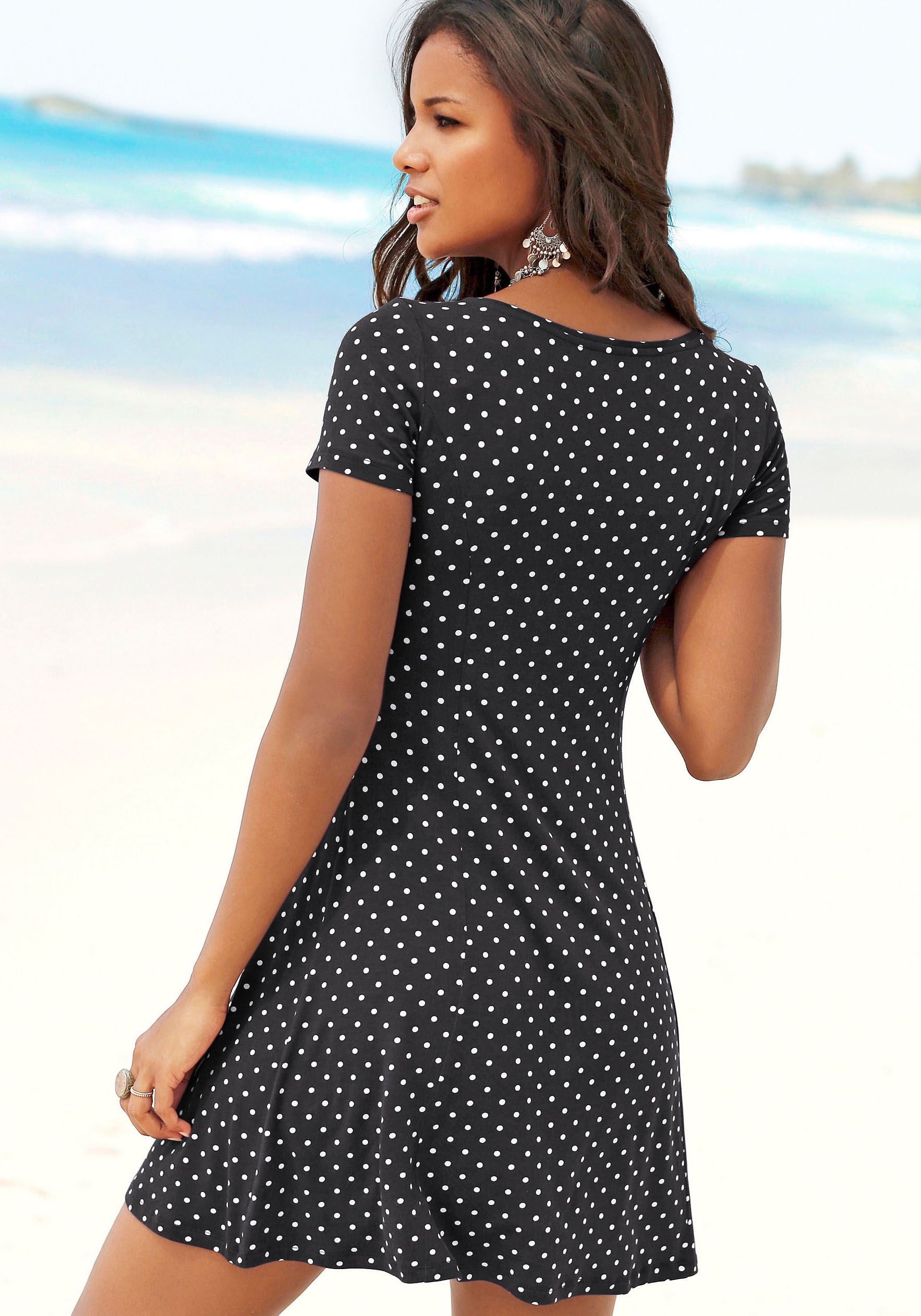 Beachtime Sommerkleid, mit Pünktchenprint aus Jersey, T-Shirtkleid, Strandkleid