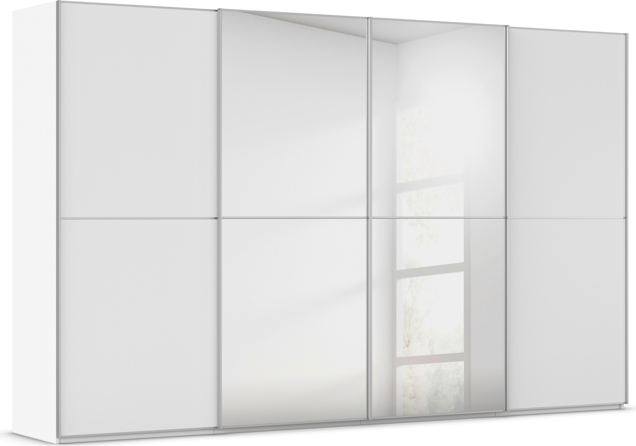 rauch Schwebetürenschrank "Kleiderschrank Schrank Garderobe Schlafzimmerschrank SCALE-DUO" edle zweigeteilte Türen, Spiegel und 3 Zierleisten MADE IN GERMANY