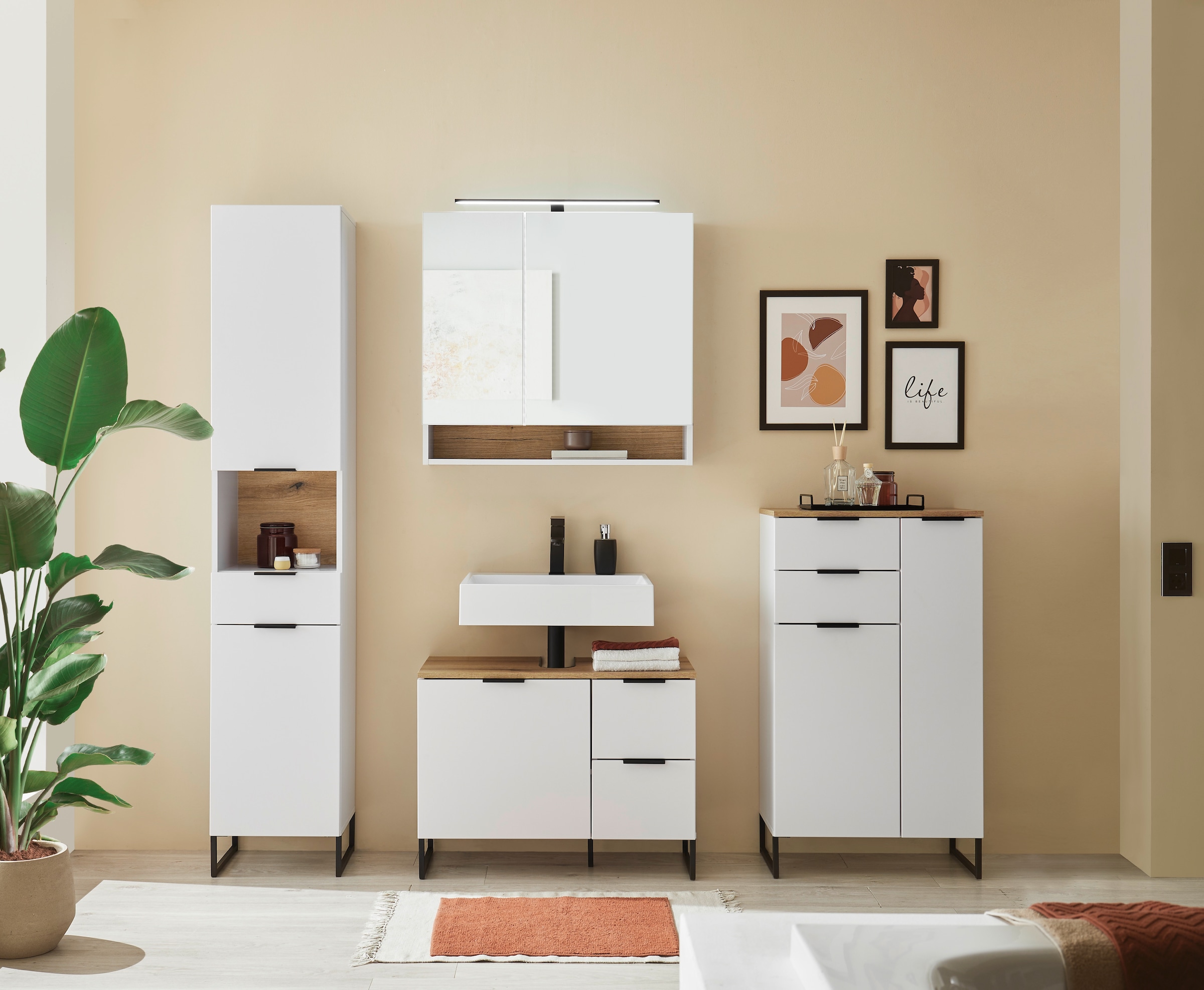 BASIC by Balculina Spiegelschrank »Denver Spiegelschrank, Badezimmerschrank BxHxT 80x75x22« 1 Stk. tlg. Breite 80 cm, Tür L/R montierbar, Softclose