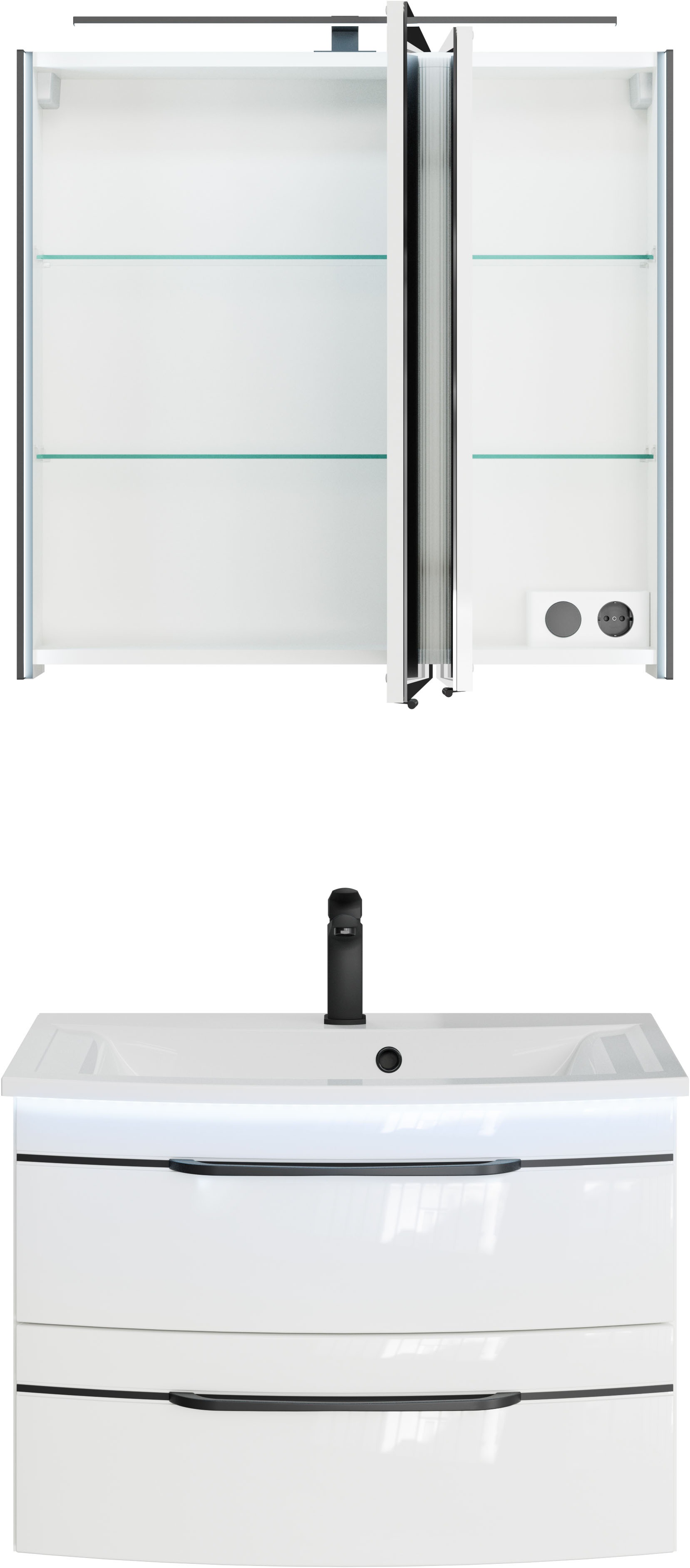 Thumbnail - Saphir Badmöbel-Set "Serie 7045 2-teilig Mineralmarmor-Waschtisch mit LED-Spiegelschrank", (Set, 2 St.), Badezimmer-Set ...