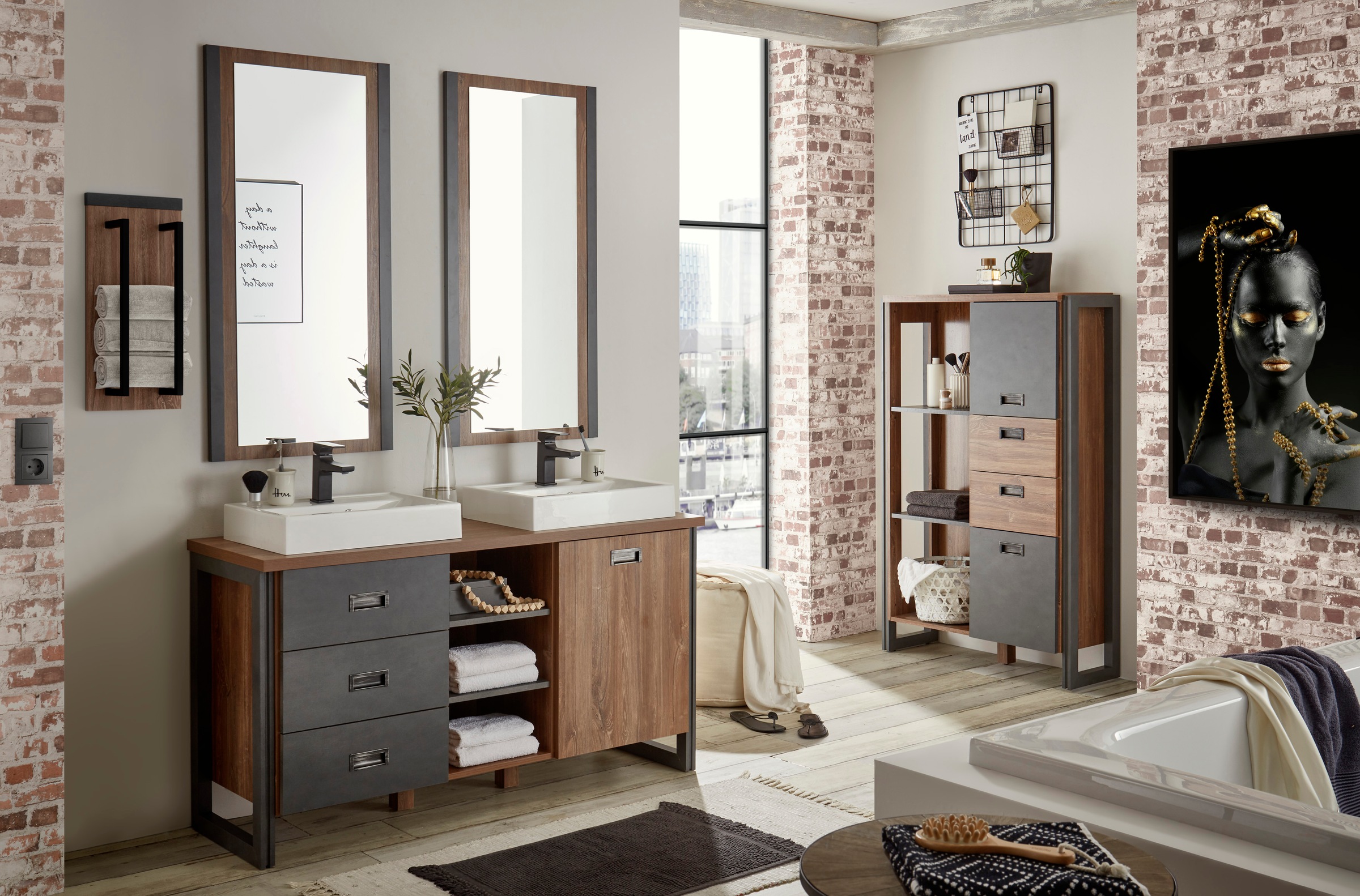 Thumbnail - Home affaire Badmöbel-Set "Detroit, Bad im Industrialdesign, 3-teiliges Badezimmer" Set, 4 Stk. tlg.