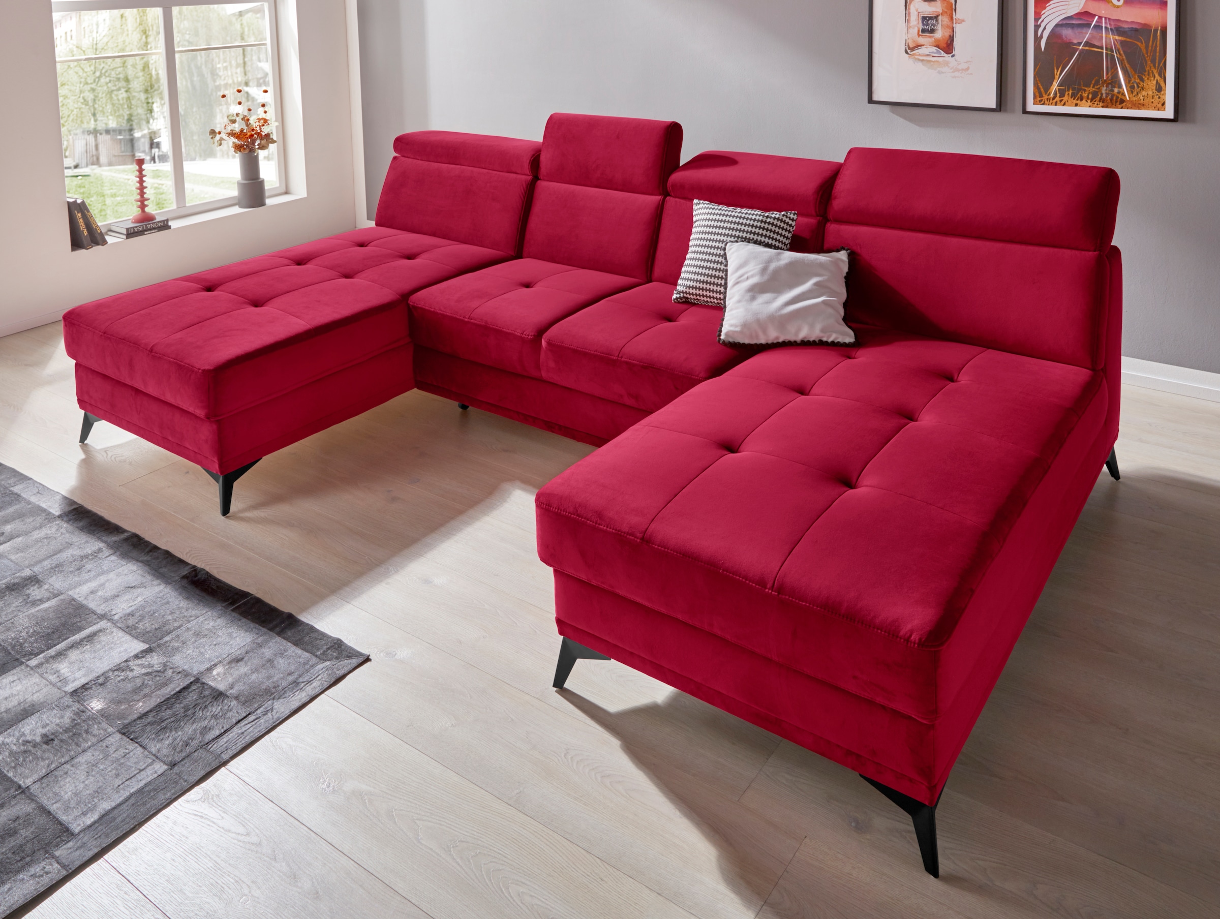 Home affaire Wohnlandschaft "Cardiz U-Form" inkl.Kopfteilverstellung und Fe günstig online kaufen