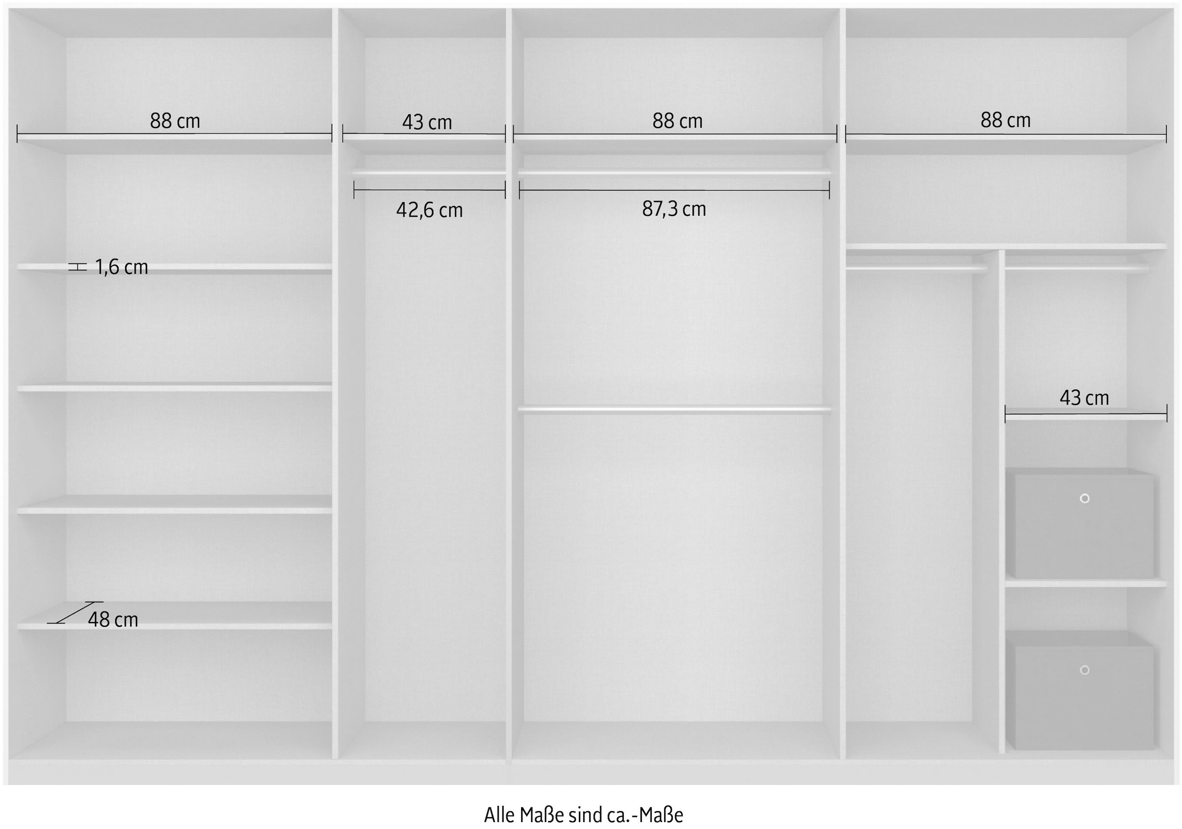 rauch Schwebetürenschrank »Kleiderschrank Schrank Garderobe CORTONA mit Passepartout«, und optionaler Beleuchtung inkl. Inneneinteilung 2 Boxen und Böden