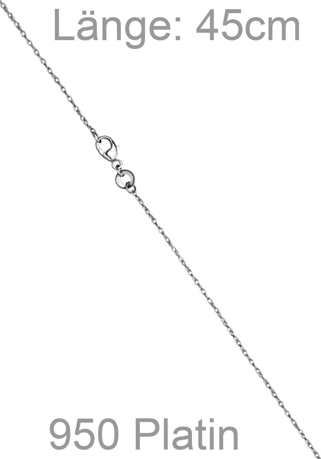 Kette ohne Anhänger JOBO "Zopfkette", grau (platin 950), Halsketten, Damen, Platin 950, L: 45, 950 Platin 1 mm 45 cm 2