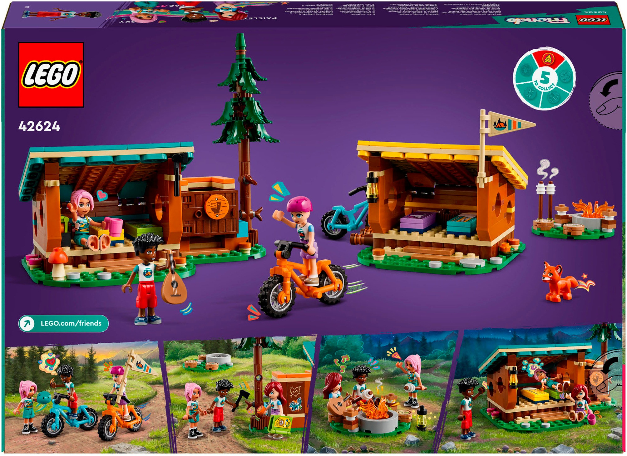 LEGO® Konstruktionsspielsteine »Gemütliche Hütten im Abenteuercamp (42624), LEGO Friends«, (437 St.), Made in Europe