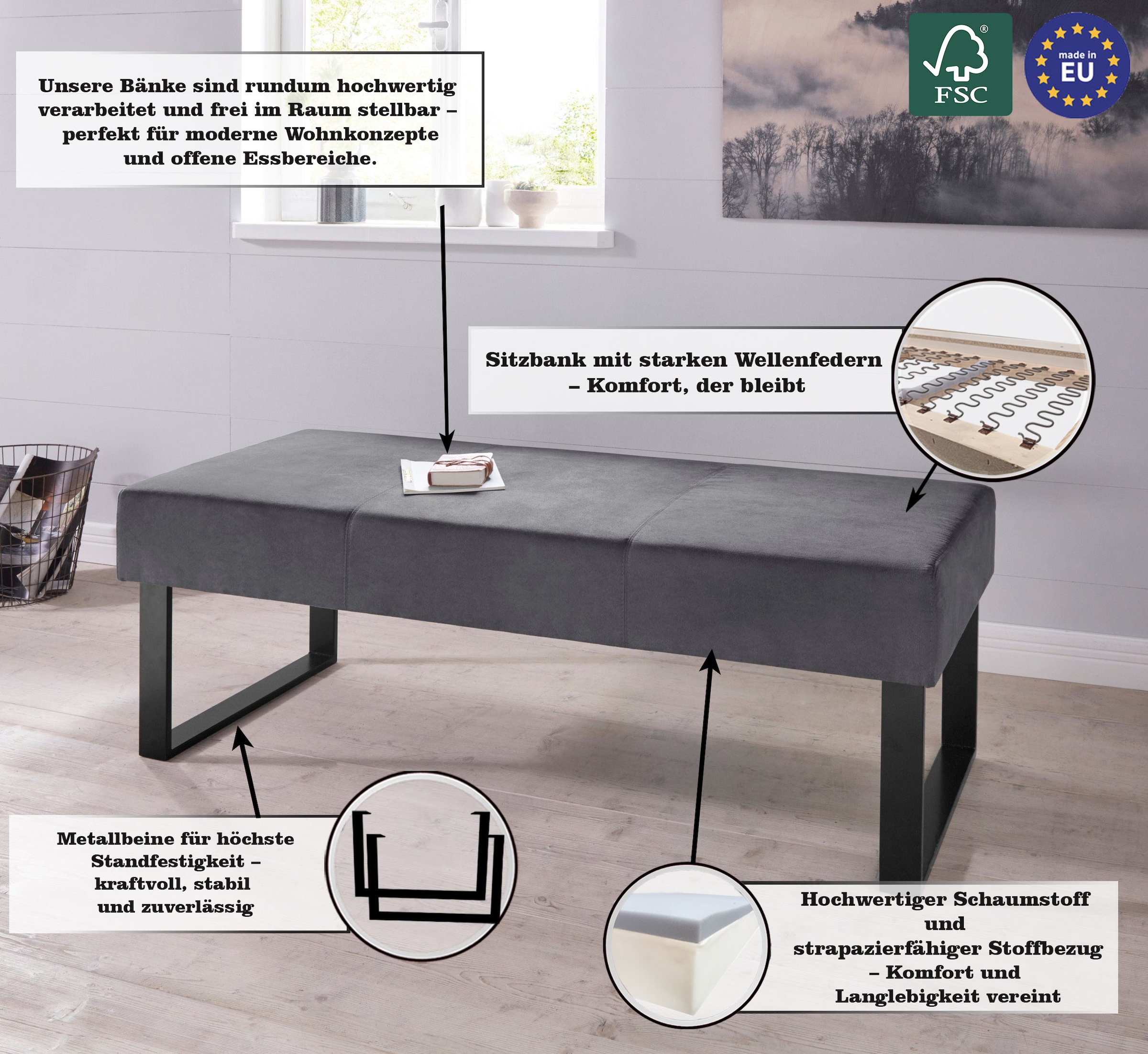 Home affaire Sitzbank »Oliver«, Breite 140cm, mit Metallgestell