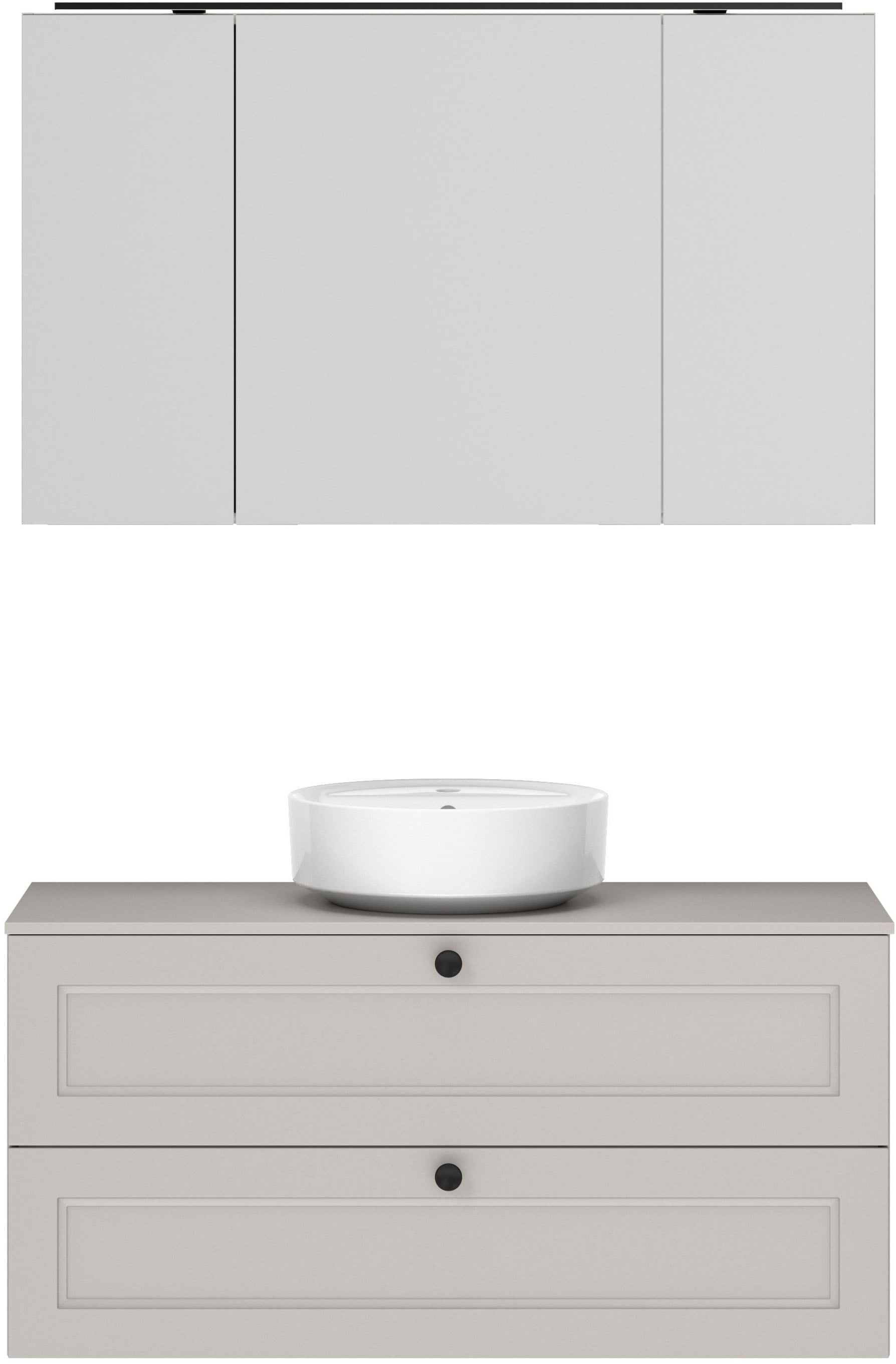 nobilia Badmöbel-Set "Cascada" Set, inkl. Aufsatzwaschbecken und Spiegelschrank mit Beleuchtung, 2 Stk. tlg.