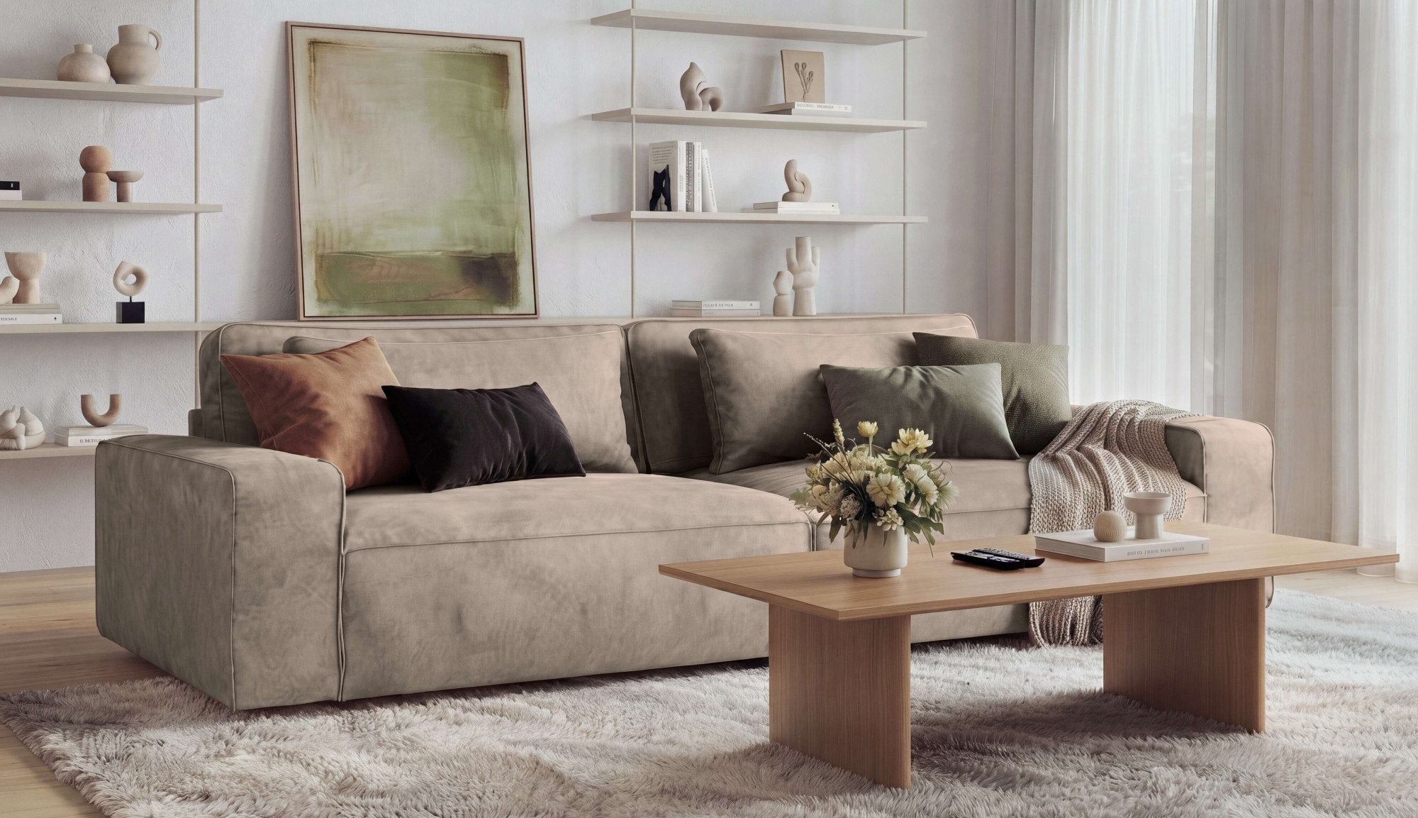 OTTO home 3-Sitzer »Mittel« Breite 245 cm, bodentief, extra Kissen inkl., tiefe Sitzfläche