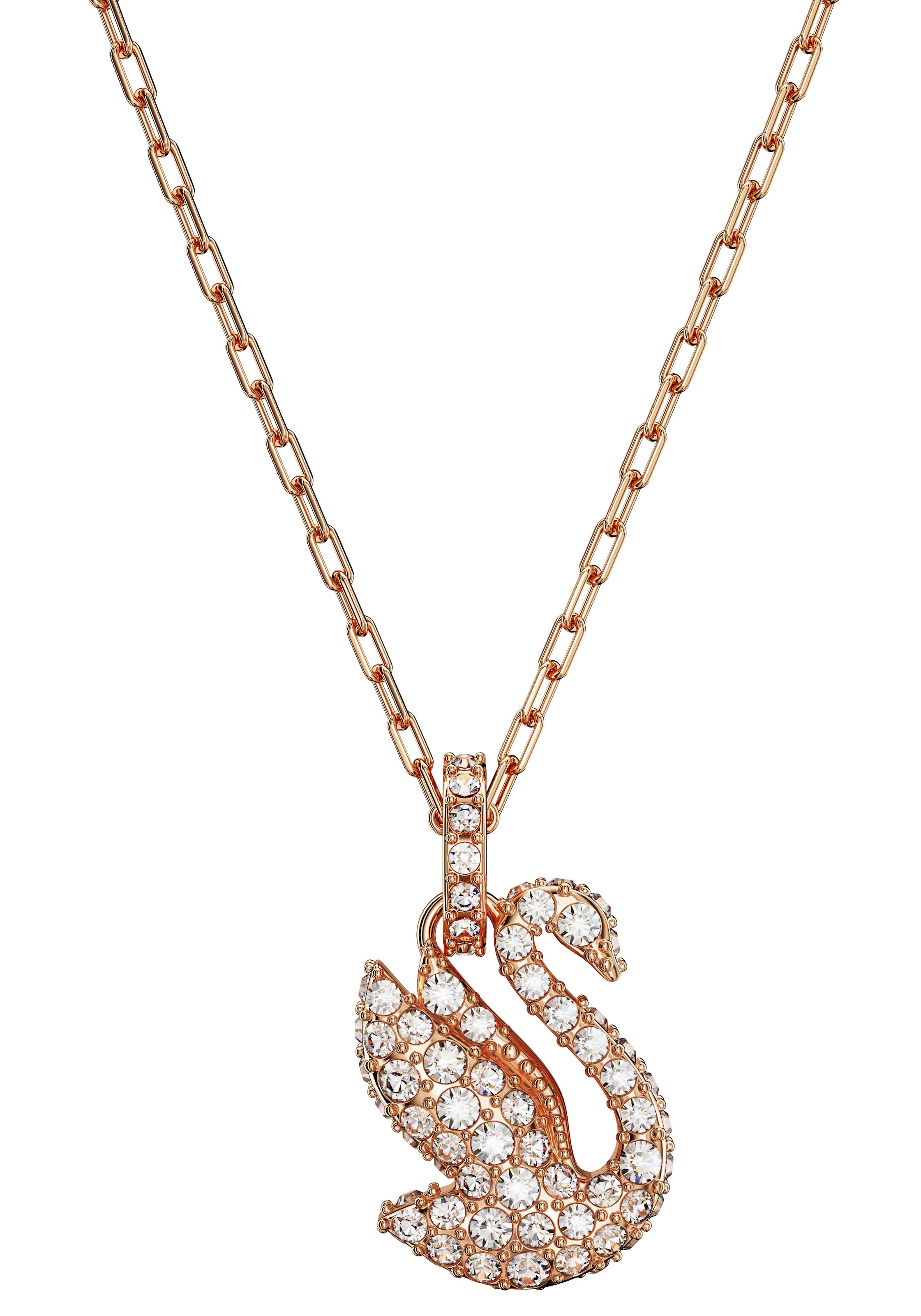 Kette mit Anhänger SWAROVSKI "Swan Pave Schwan", rosa (roségoldfarben, kristallweiß), Halsketten, Damen, Metall, L: 43, mit Swarovski Kristall 2