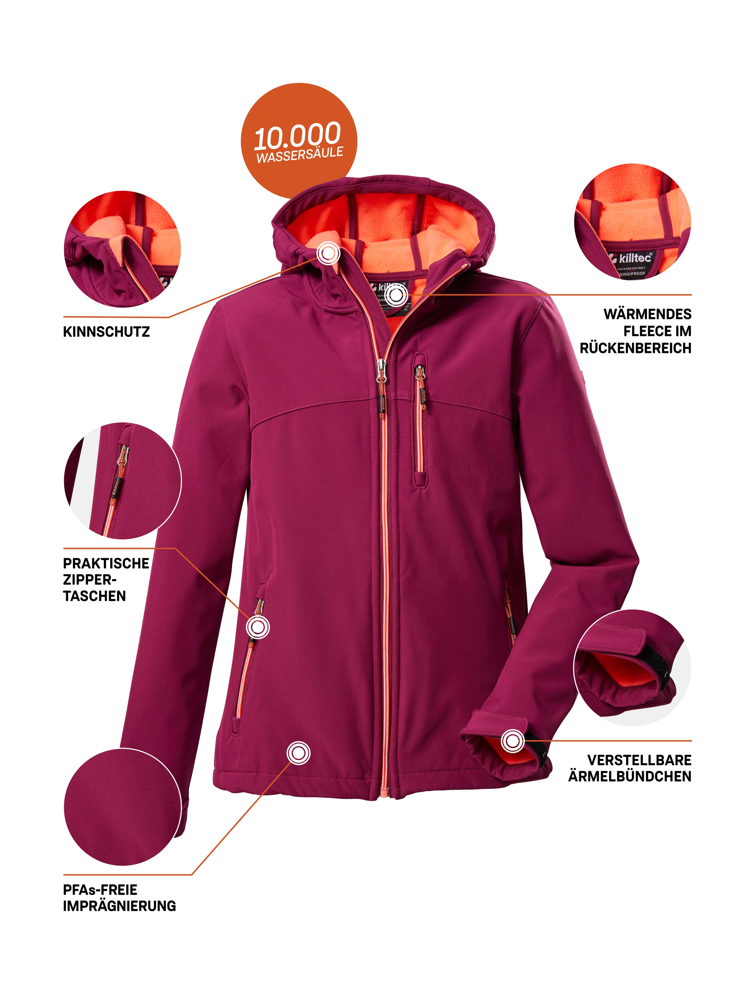 Killtec Softshelljacke »Girls Softshelljacke«, Wasserabweisend, verstellbare Kapuze u Ärmel, Fleece-Innenfutter