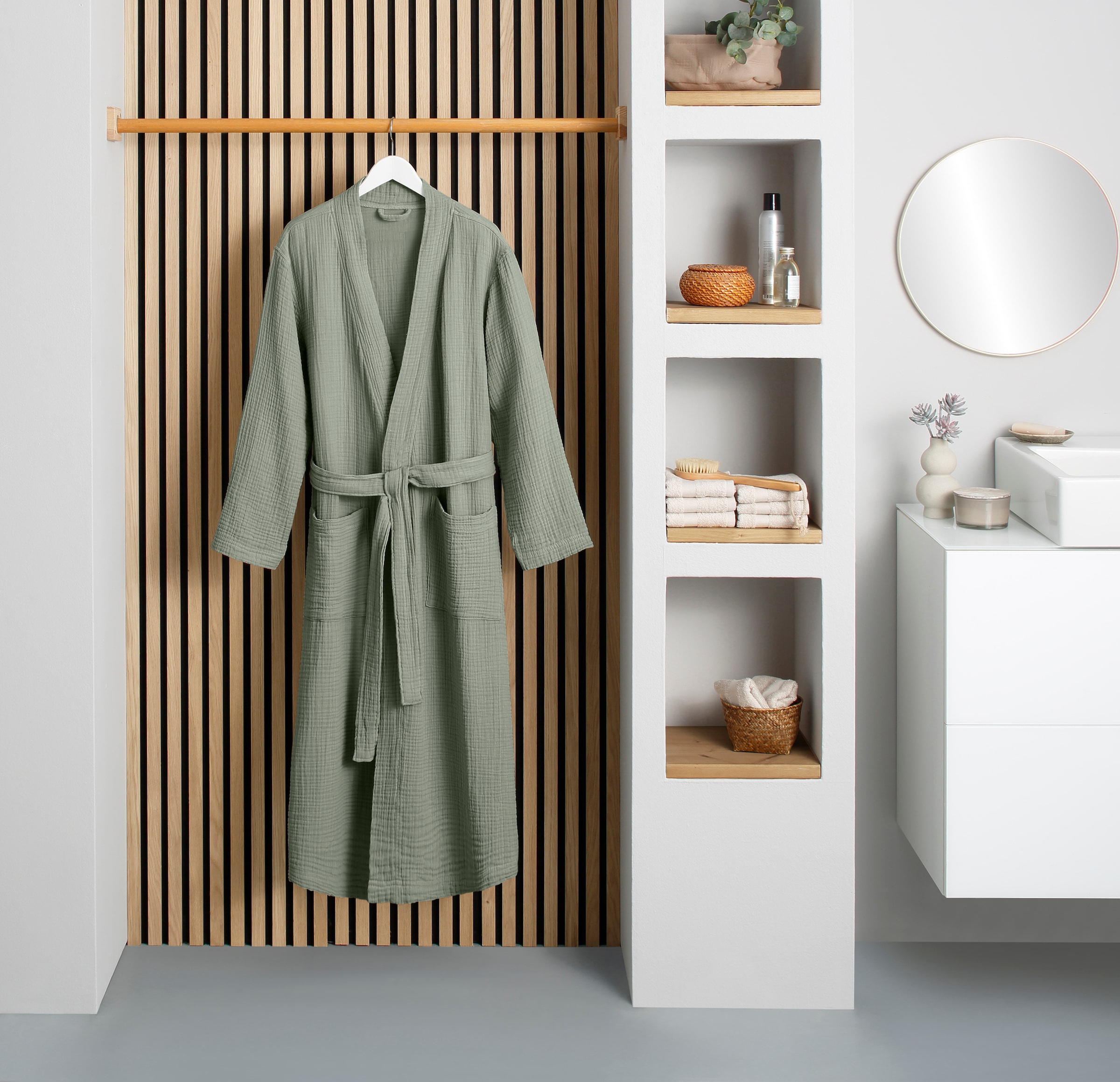 my home Bademantel »Juna Musselin, ideal für Sauna & Spa, Hotelbademantel, Morgenmantel« 1 Stk. tlg., modern, leichte Qualität, 100% Baumwolle