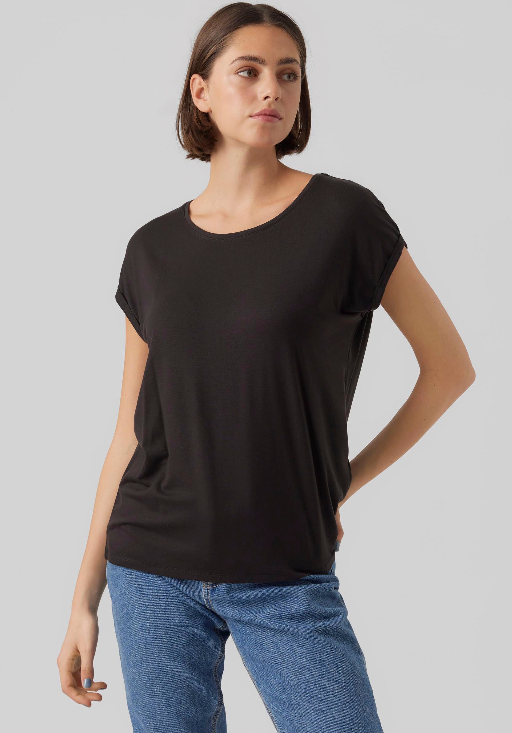 Vero Moda Rundhalsshirt "VMAVA PLAIN SS TOP GAJRS NOOS" Materialmix, regula günstig online kaufen