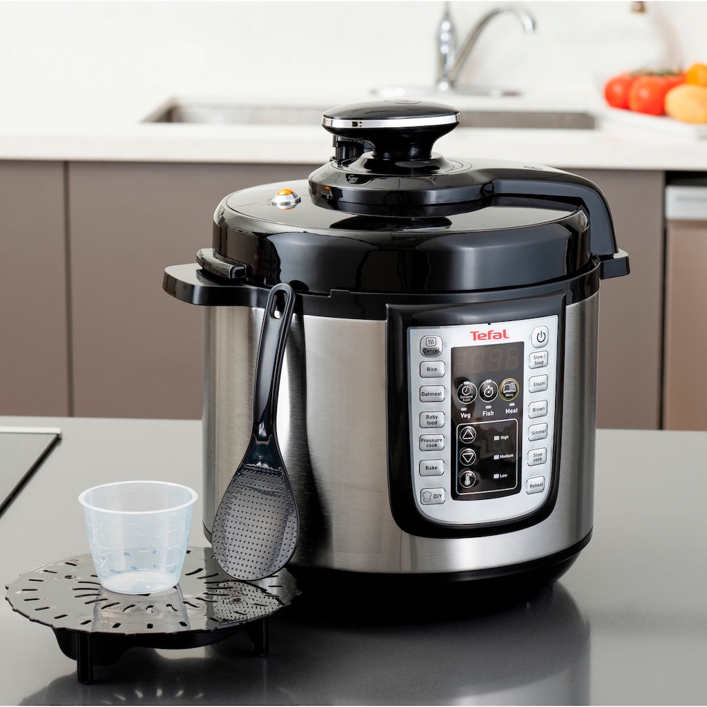 Tefal Multikocher »CY505E Fast & Delicious Multikocher, elektrischer Schnellkochtopf«, 25 automatische Programme, 6 l Fassungsvermögen, sichere Drucktechnologie, Zeit- und Temperaturregler, Warmhaltefunktion, mit Rezeptheft