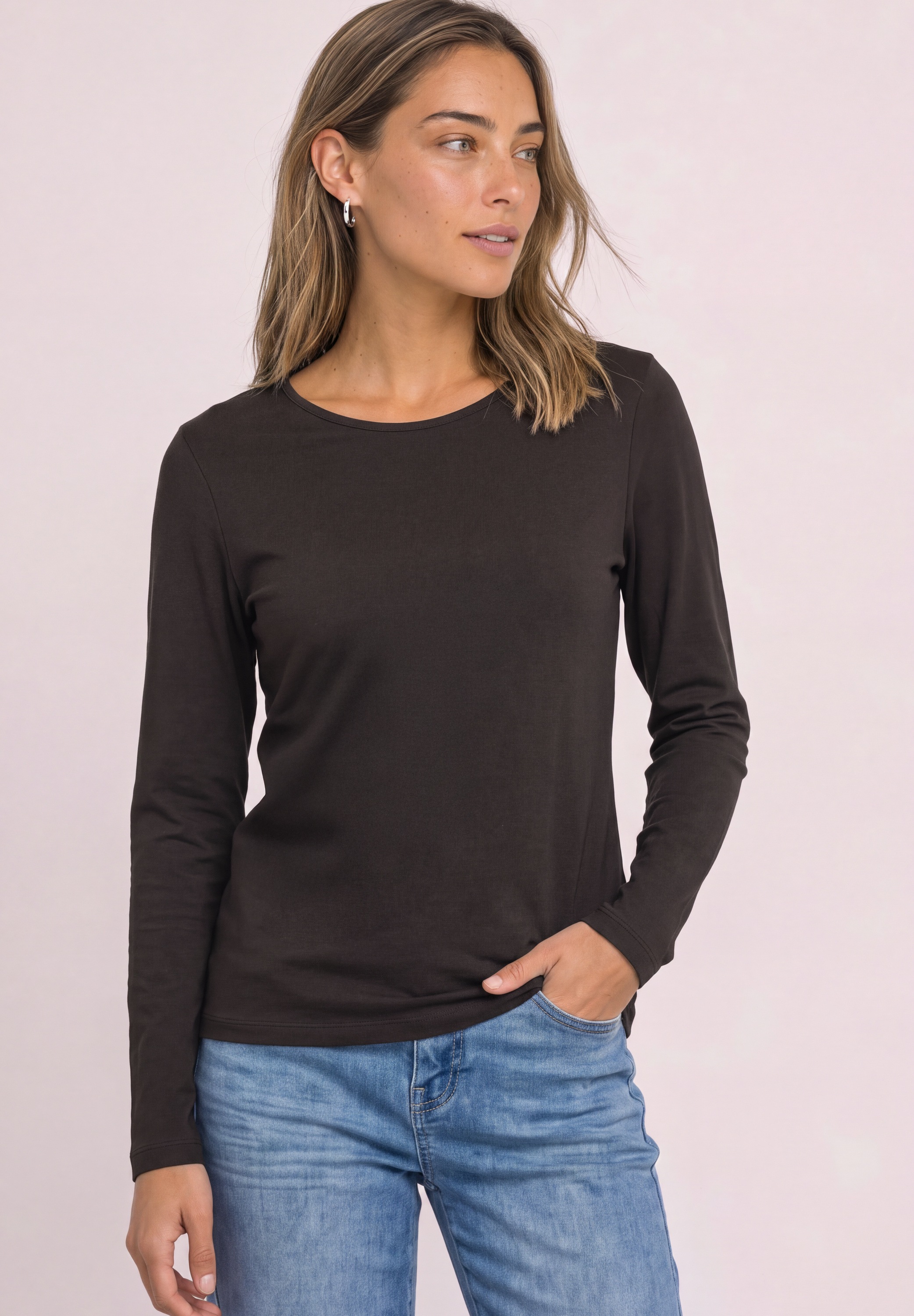 STREET ONE Langarmshirt in Unifarbe