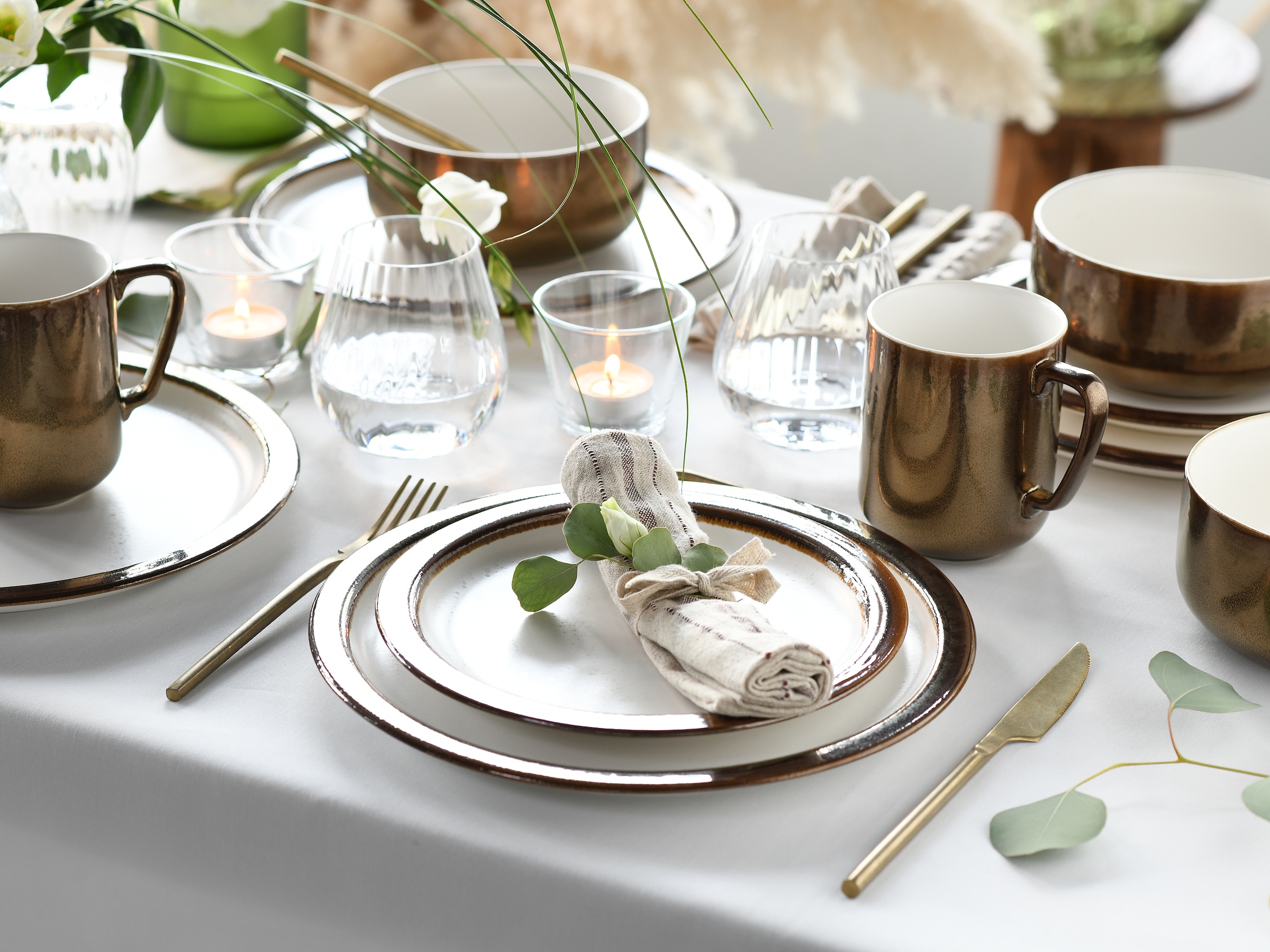 CreaTable Kombiservice »Modern Industrial«, (Set, 16 tlg., Kaffeeservice und Tafelservice im Set, für 4 Personen), Service, Spezialglasur, glänzende Sprenkel, 16 Teile, für 4 Personen