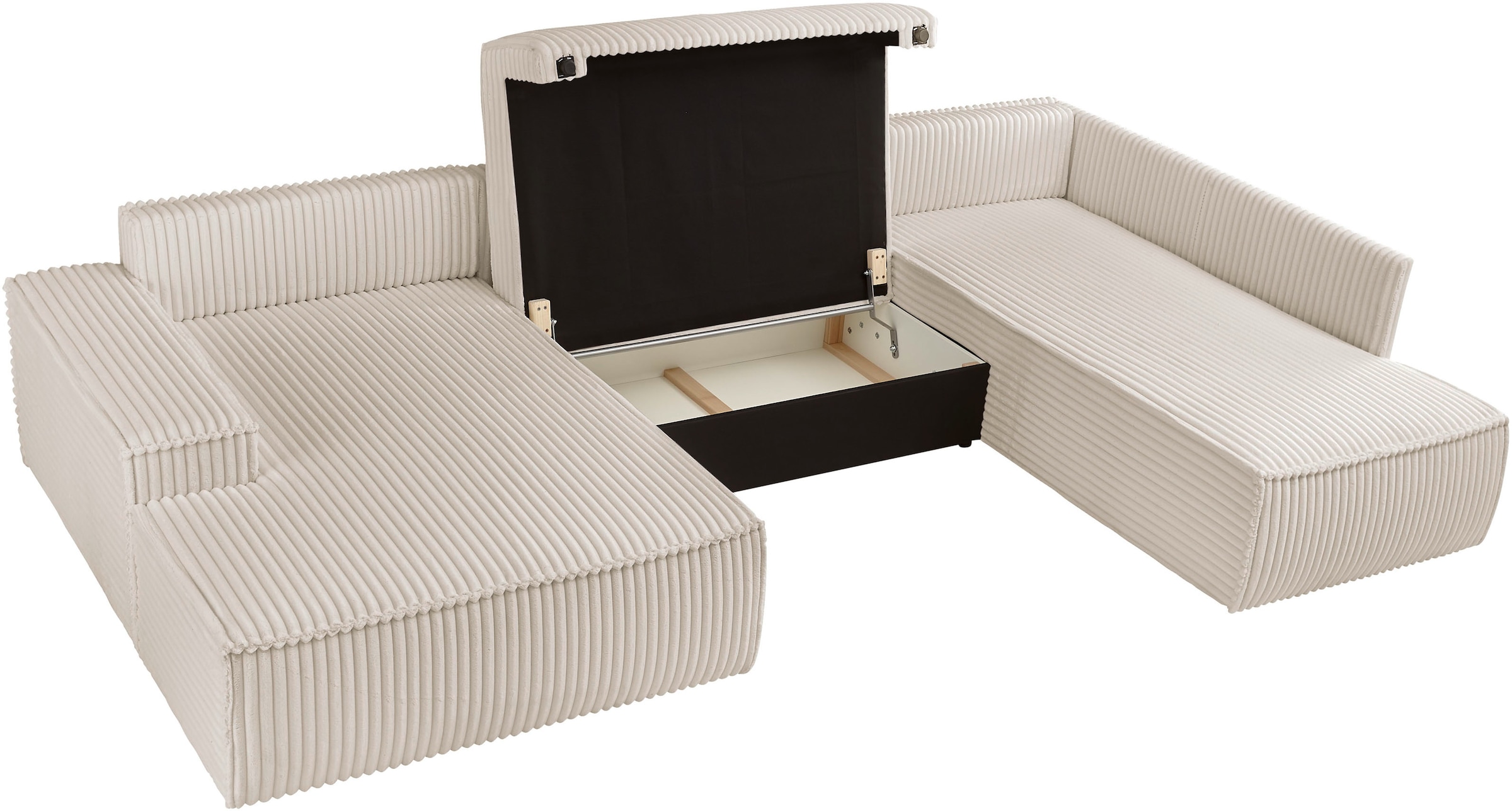 andas Wohnlandschaft »FINNLEY U-Form XXL 329 cm, Schlafsofa, Schlaffunktion m. Bettkasten«, (194/139 cm), Bouclé, Struktur und Cord