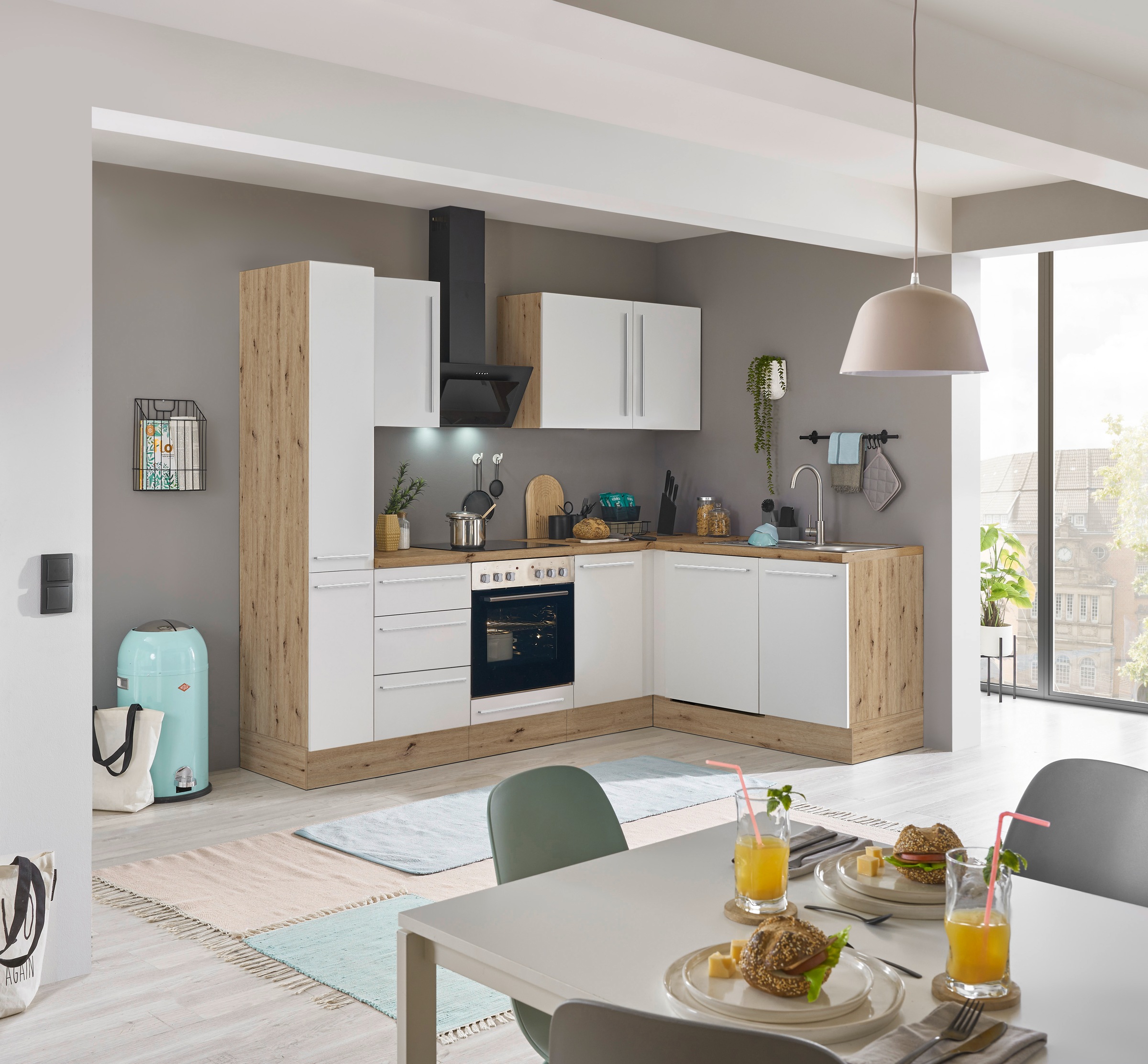 KOCHSTATION Winkelküche »Florida, Stellbreite 250x165 cm« wahlweise mit E-Geräten, mit Softclose für Türen und Schubkästen