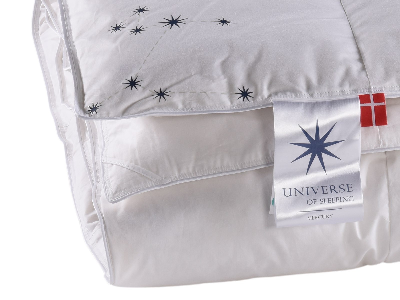 Universe of sleeping Daunenbettdecke »Mercury, natürliche Materialien, Made in Denmark«, normal, Füllung neue, weiße Entendaunen & Federn, Klasse I, Bezug Baumwolle, (1 St.), Hochwertige Bettdecke, 3 Wärmeklassen, individuelles Schlafkomfort