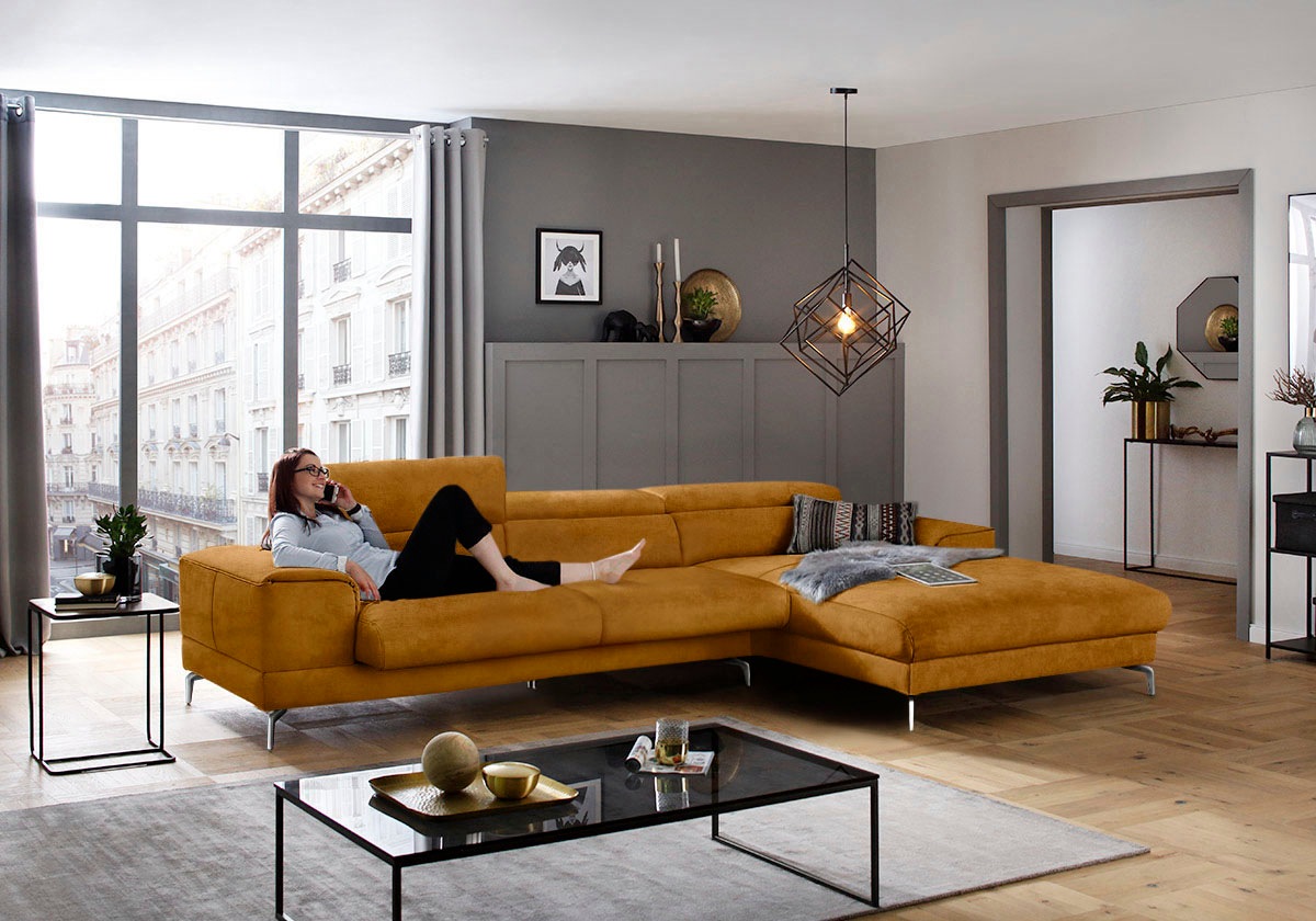 W.SCHILLIG Ecksofa »piedroo, Designsofa mit tollem Sitzkomfort, elegant und bequem, L-Form«, Kopfteilverstellung, wahlweise mit Sitztiefenverstellung, Breite 343cm