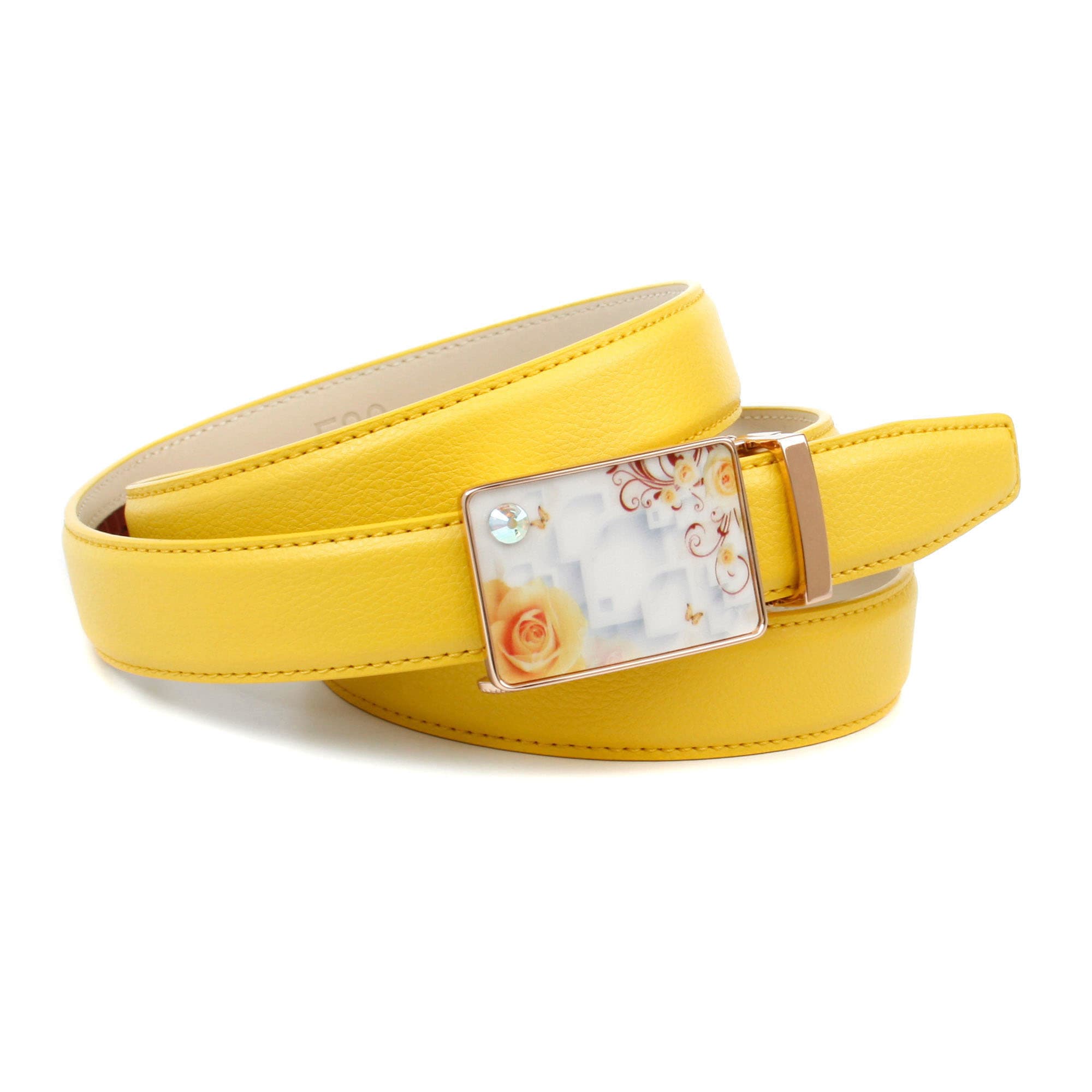 Anthoni Crown Ledergürtel in gelb mit Sommerfeeling mit kleinem  Glitzerstein